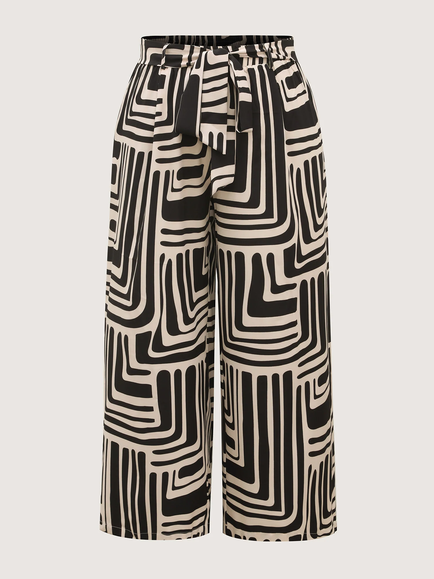 Geometric Print Wide-Leg Belted Pants - Image 8