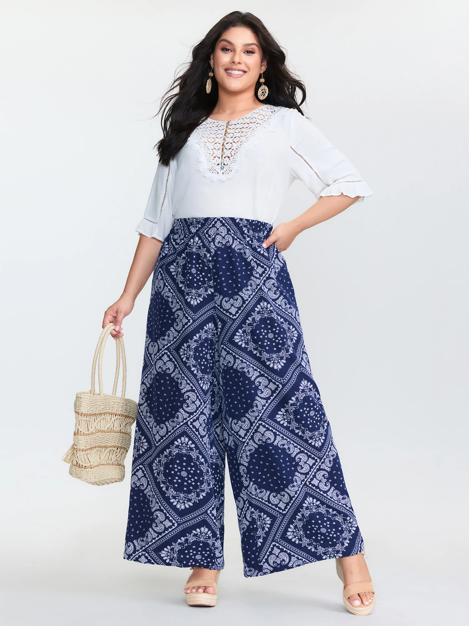 Geometric Print Wide-Leg Pants - Image 2