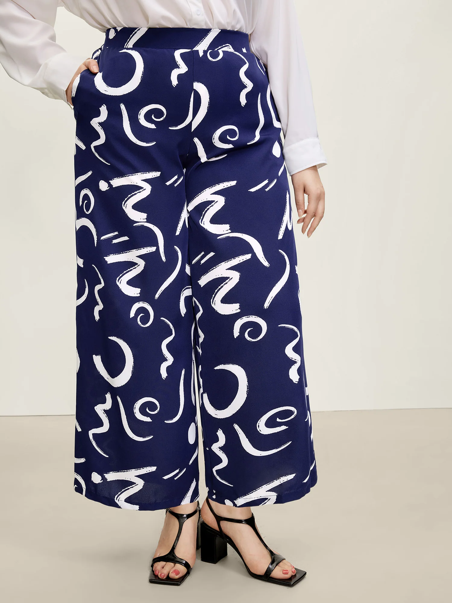 Geometric Print Wide-Leg Pants - Image 2