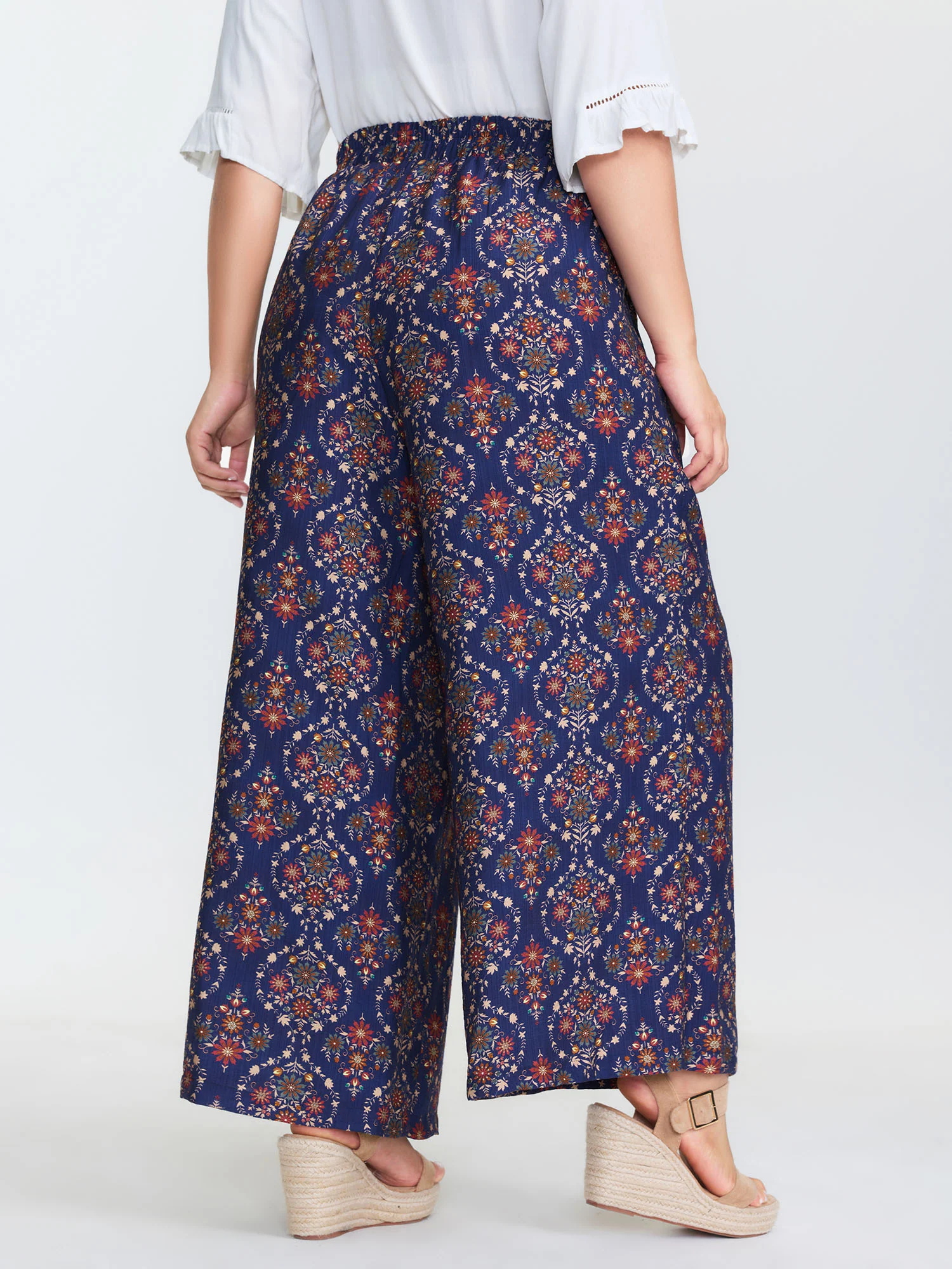Geometric Print Wide Waistband Straight Leg Pants - Image 5