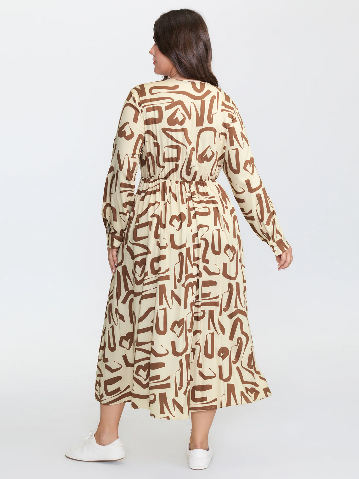 Geometric Print Zipper A-Line Midi Dress - Image 4