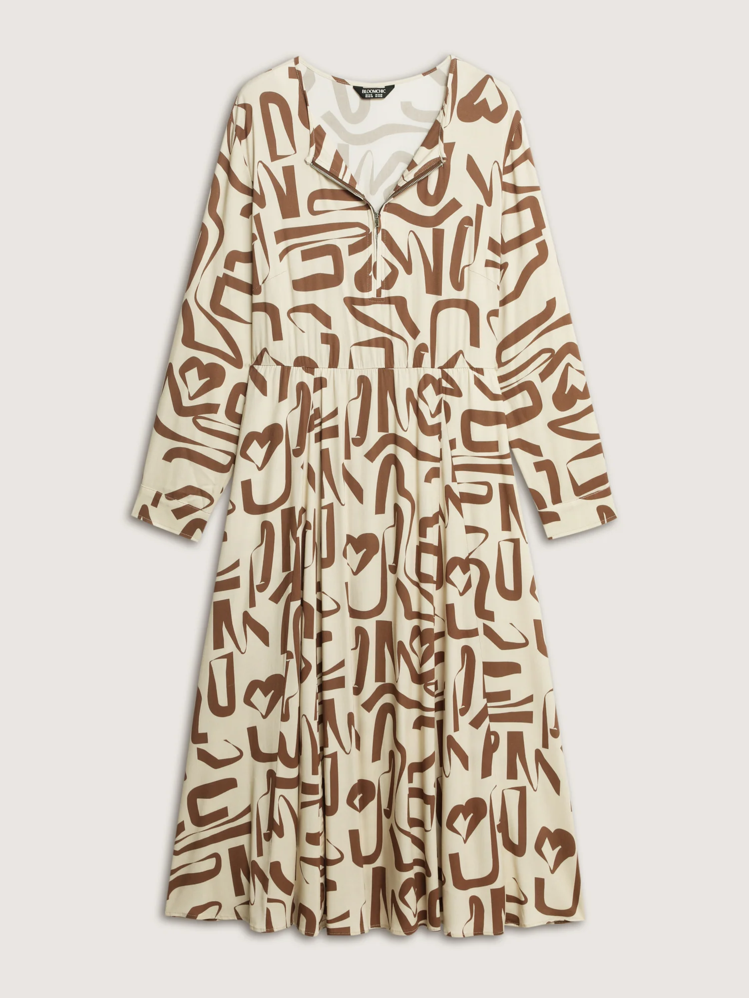 Geometric Print Zipper A-Line Midi Dress - Image 7