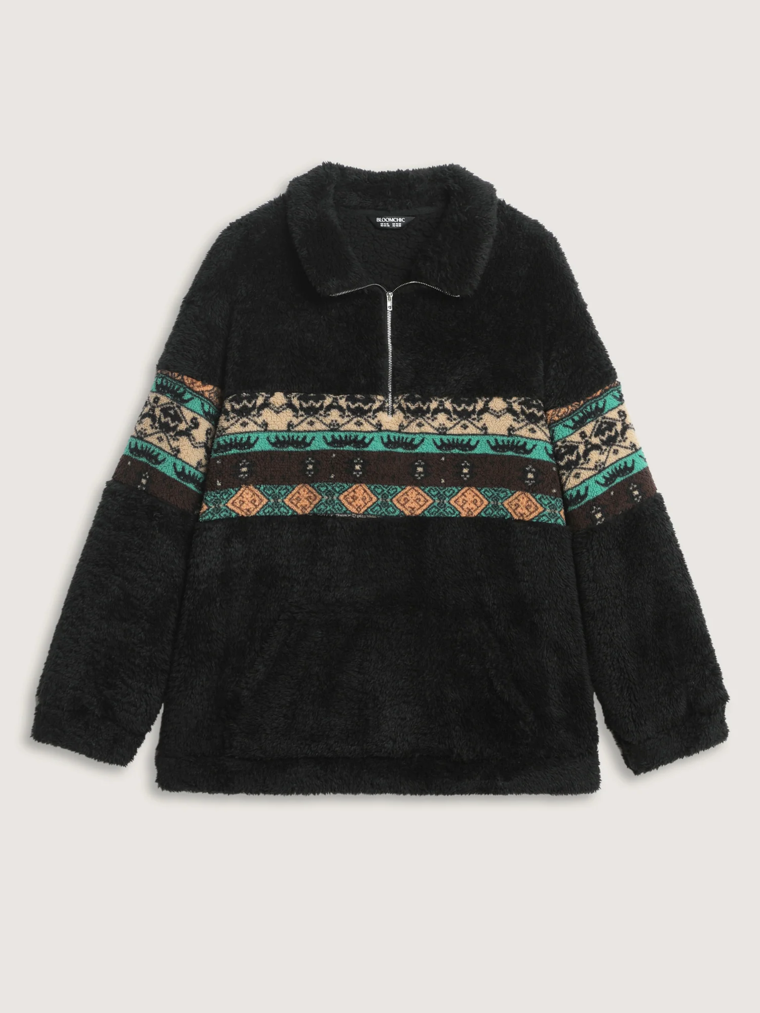 Geometric Print Zipper Collar Sweatshirt - Image 7