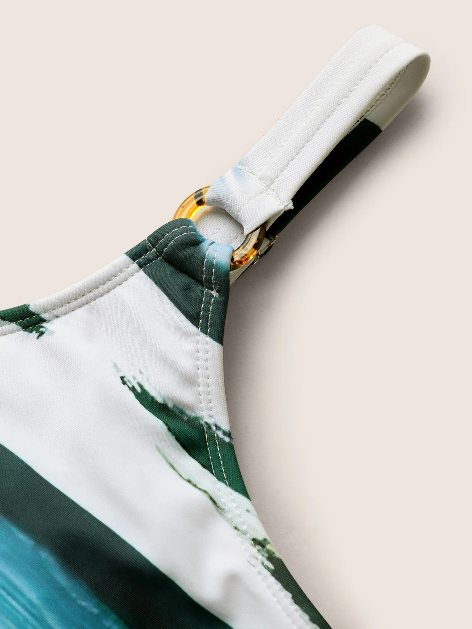 Geometric Round Buckle Detail Gathered One Piece Swimsuit - Image 9