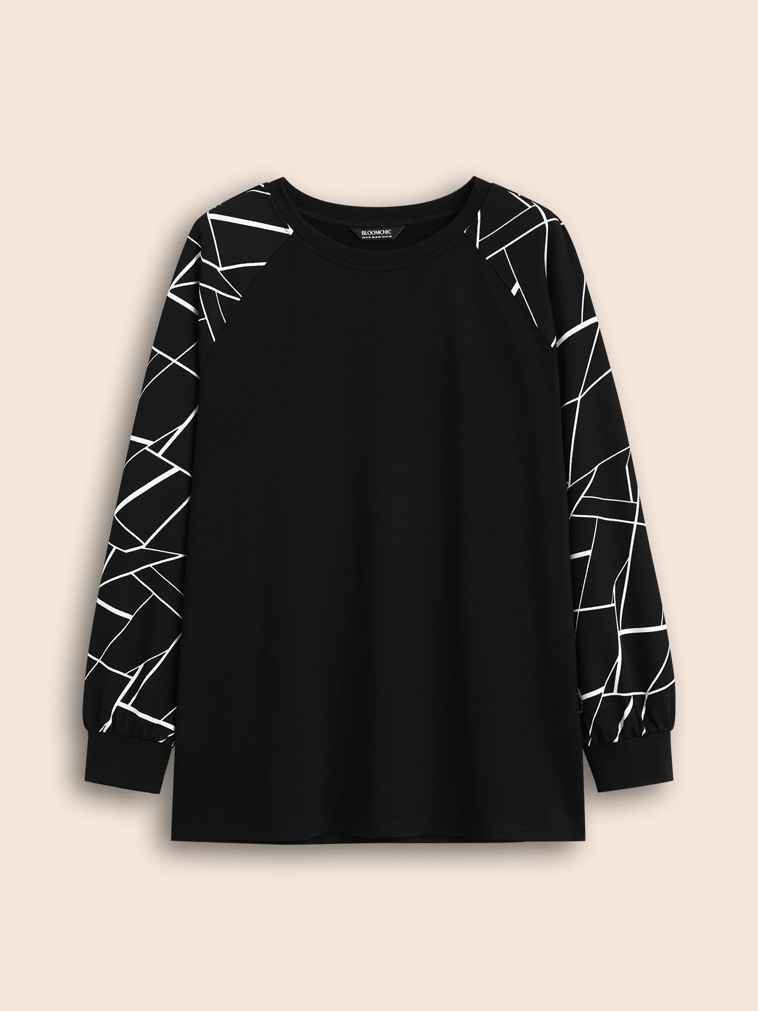 Geometric Round Neck Raglan Sleeve Sweatshirt - Image 8