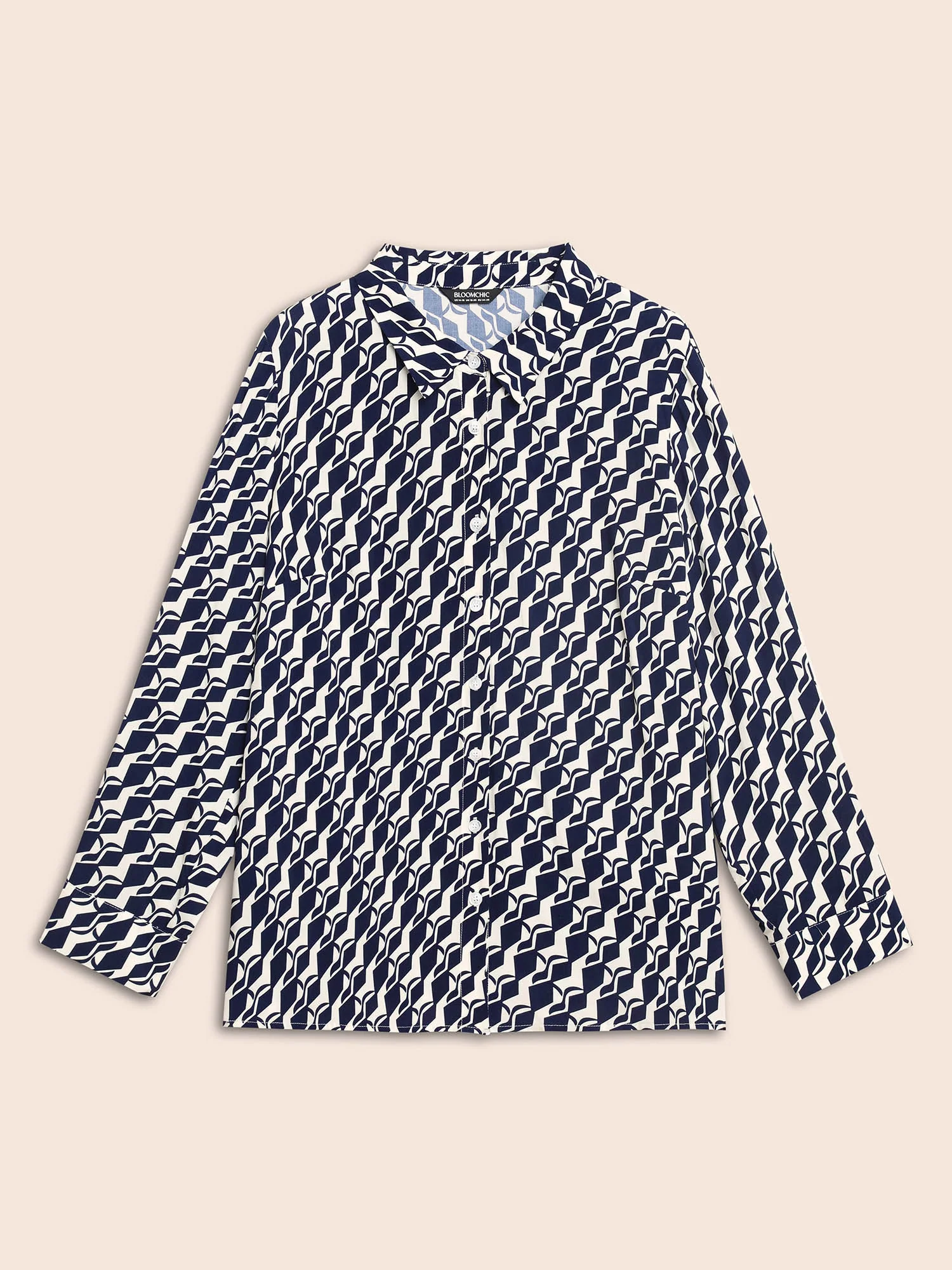 Geometric Shirt Collar Pleated Blouse - Image 8