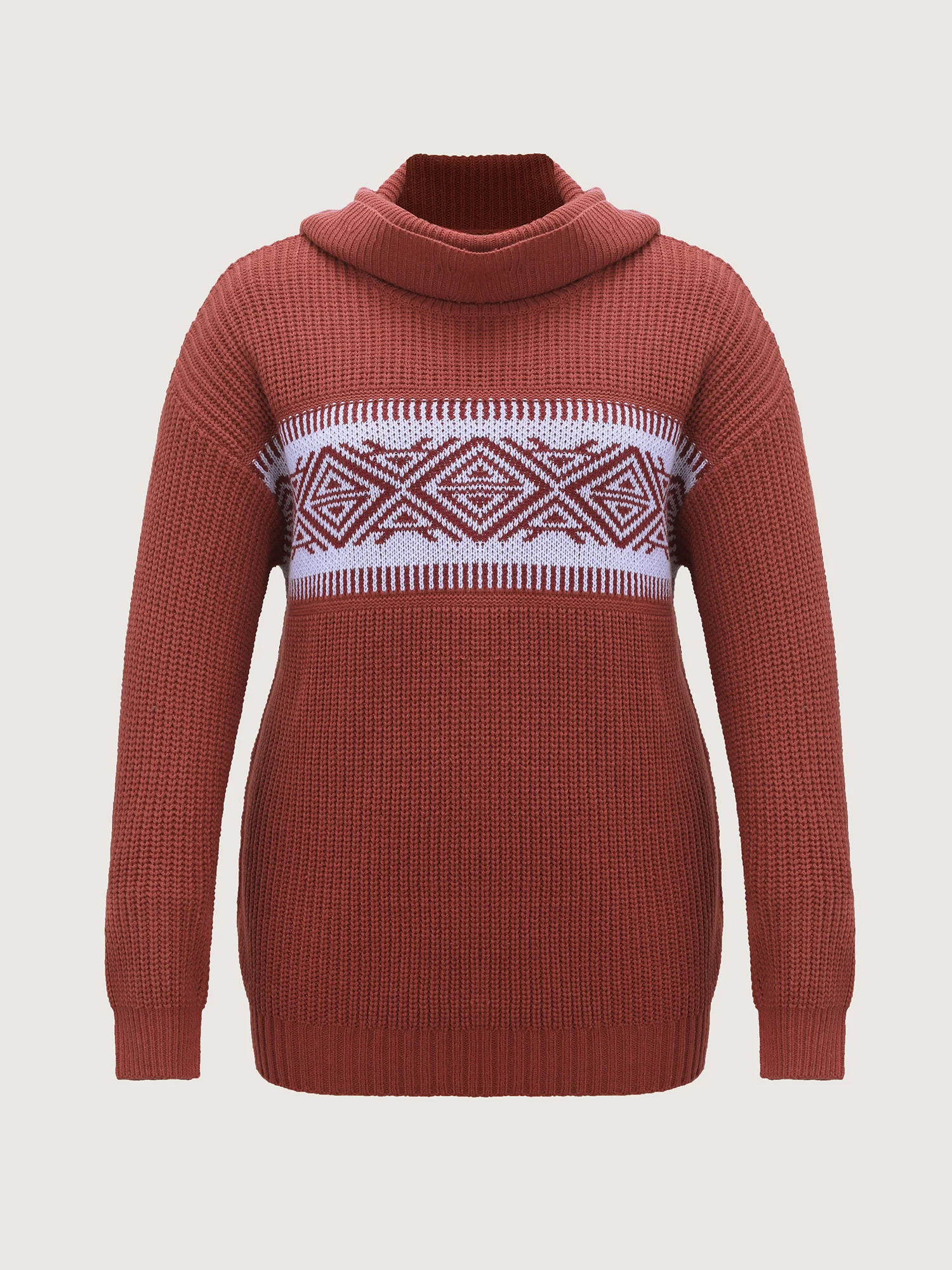 Geometric Snowflake Drape Turtleneck Pullover - Image 7
