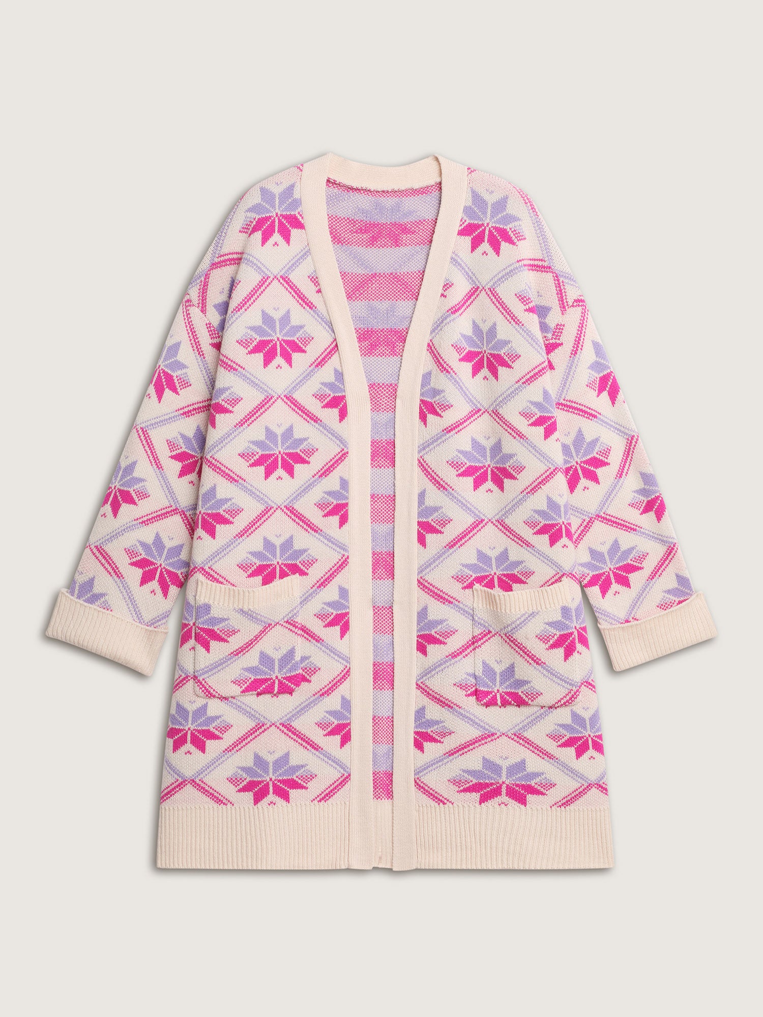 Geometric Snowflake Pattern Pockets Knit Cardigan - Image 7