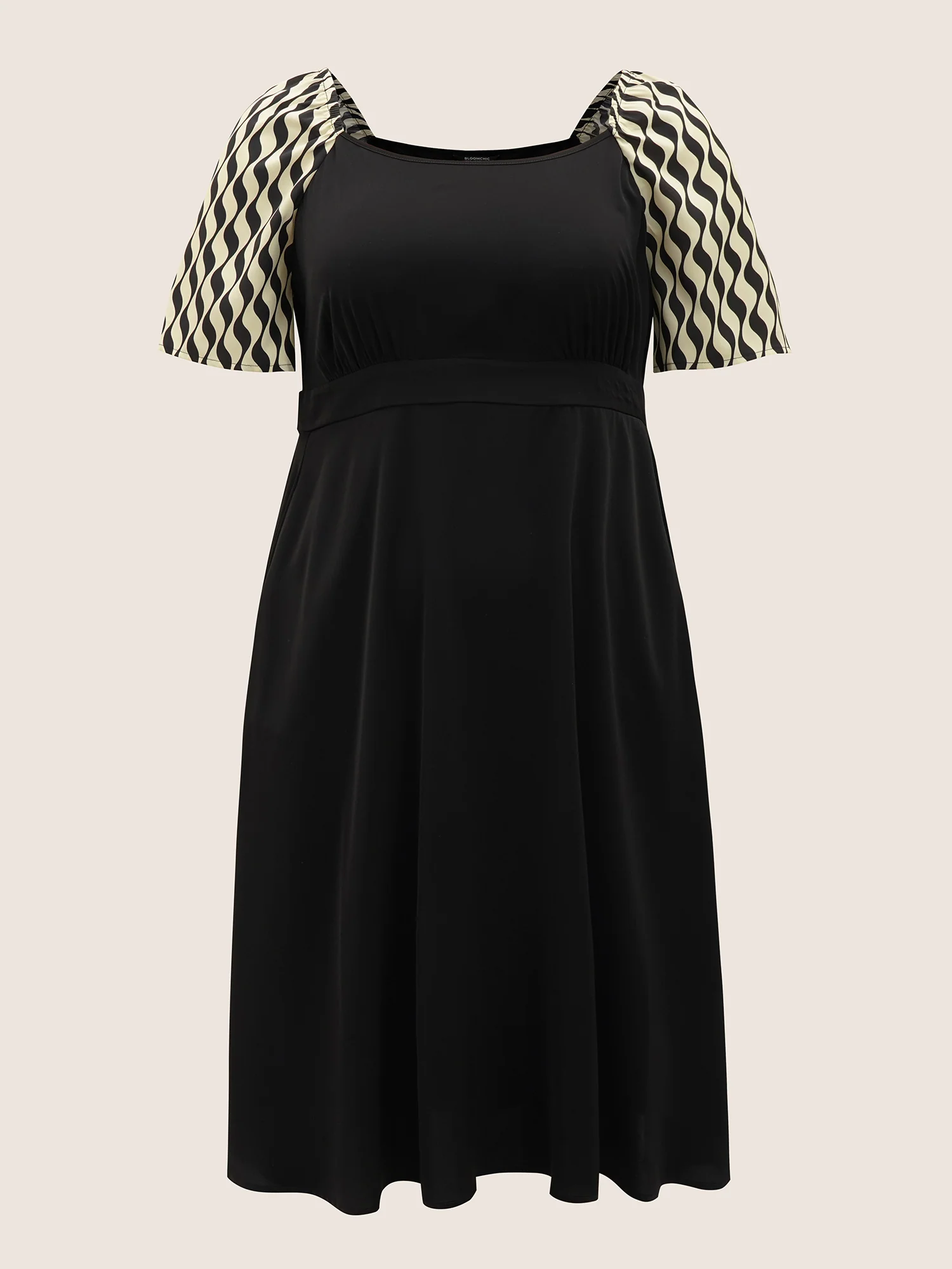 Geometric Square Neck Raglan Sleeve Elastic Waist Dress - Image 7