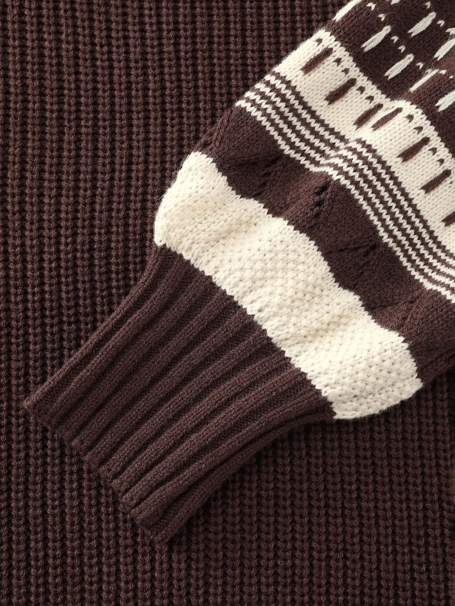 Geometric Stripe Sleeve Round Neck Pullover - Image 5