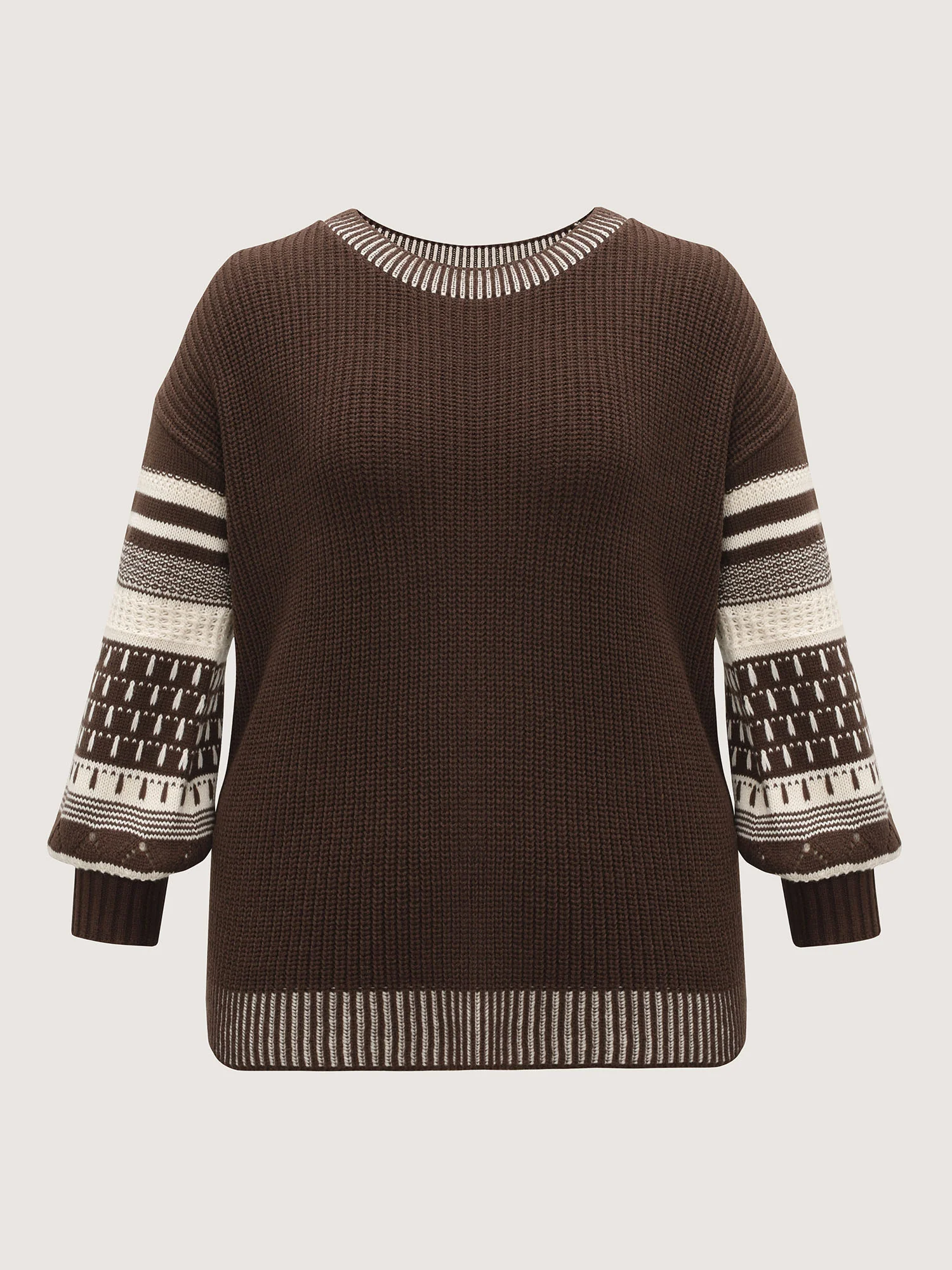 Geometric Stripe Sleeve Round Neck Pullover - Image 7