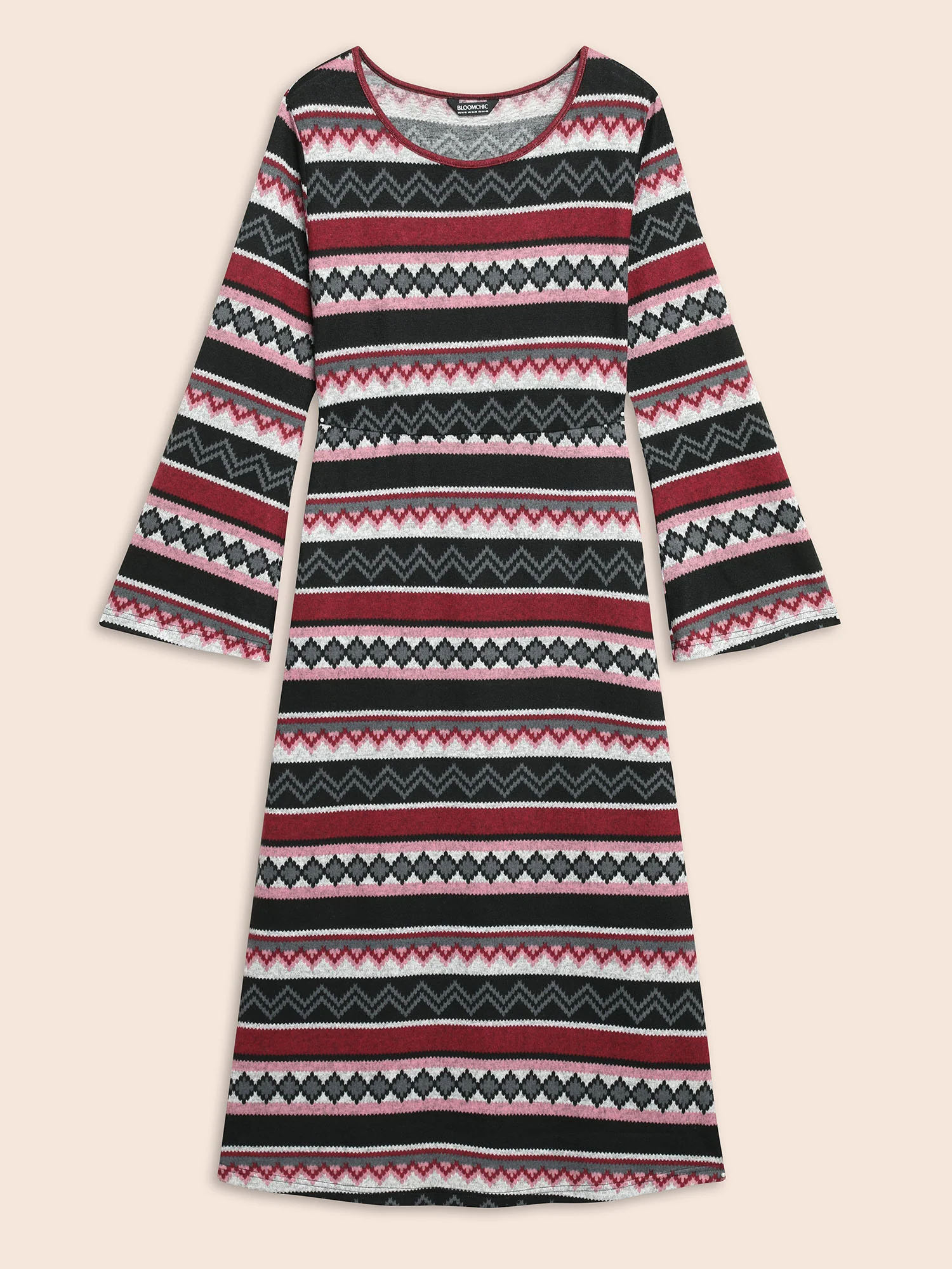 Geometric Striped Bell Sleeve Knit Dress - Image 7