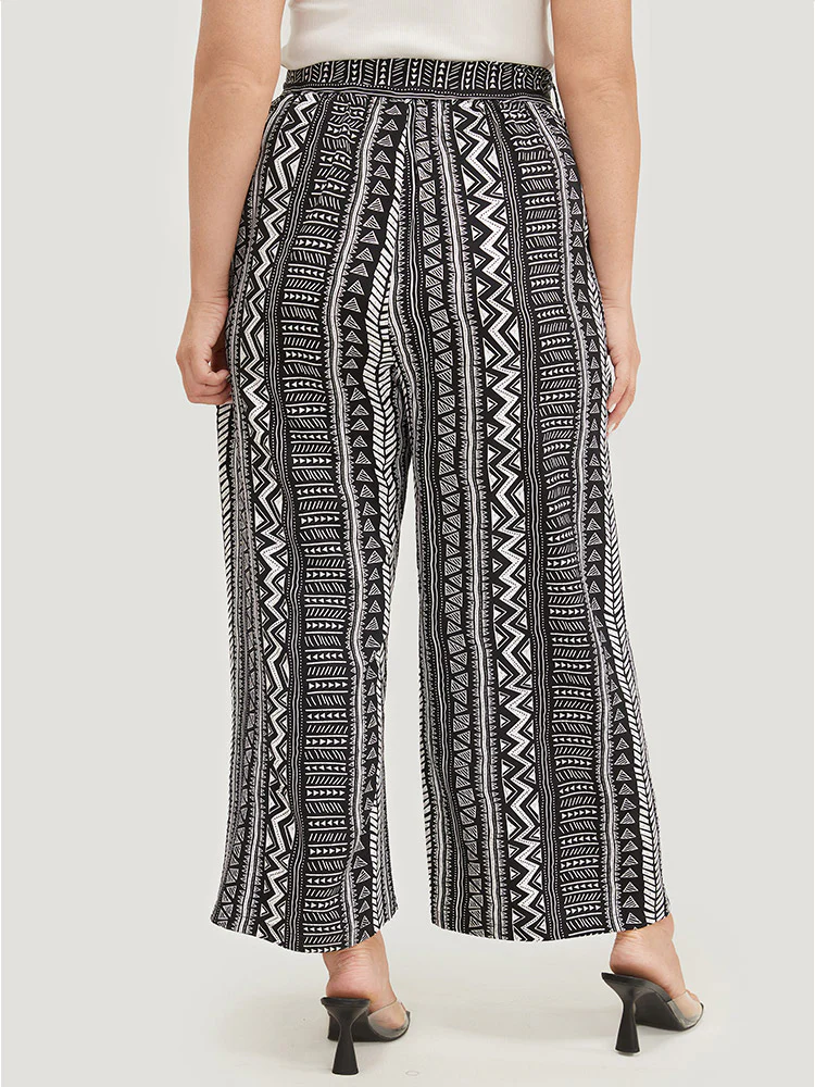Geometric & Striped Print Belt Pocket Pants - Image 6