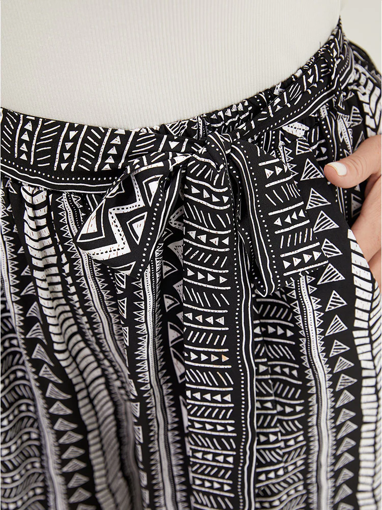 Geometric & Striped Print Belt Pocket Pants - Image 7