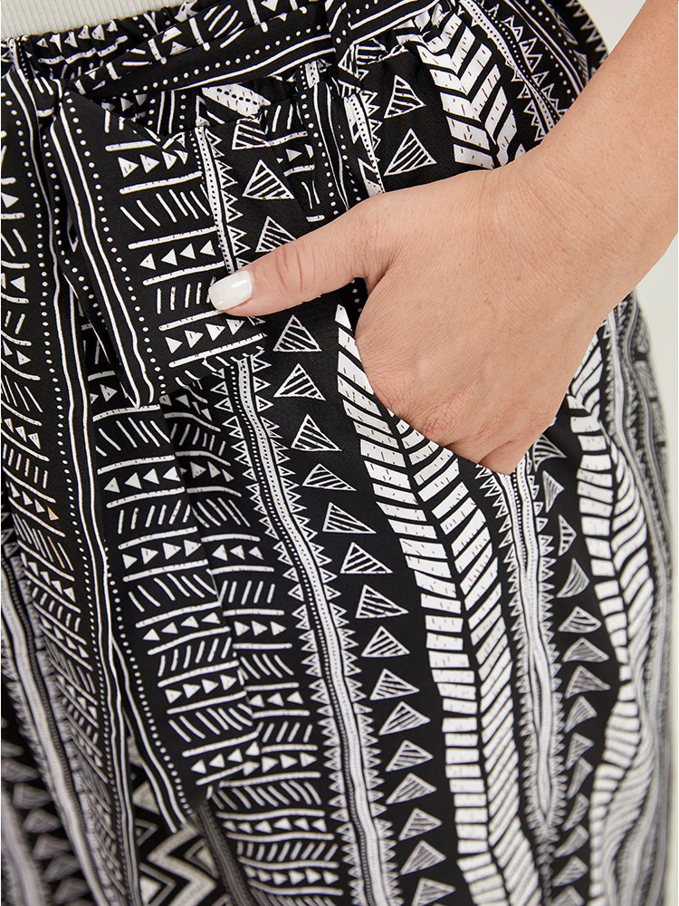 Geometric & Striped Print Belt Pocket Pants - Image 8