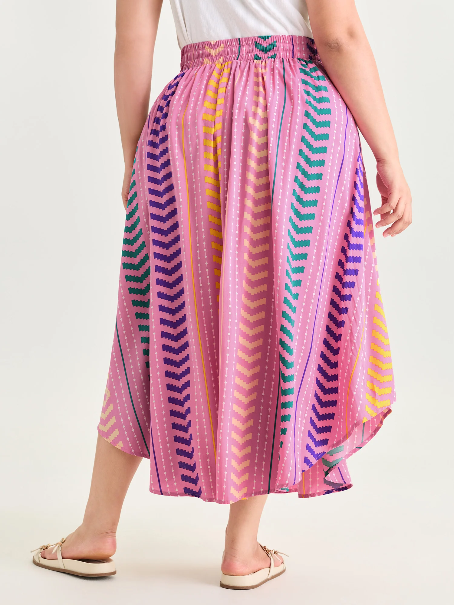Geometric Striped Print Drawstring Maxi Skirt - Image 3