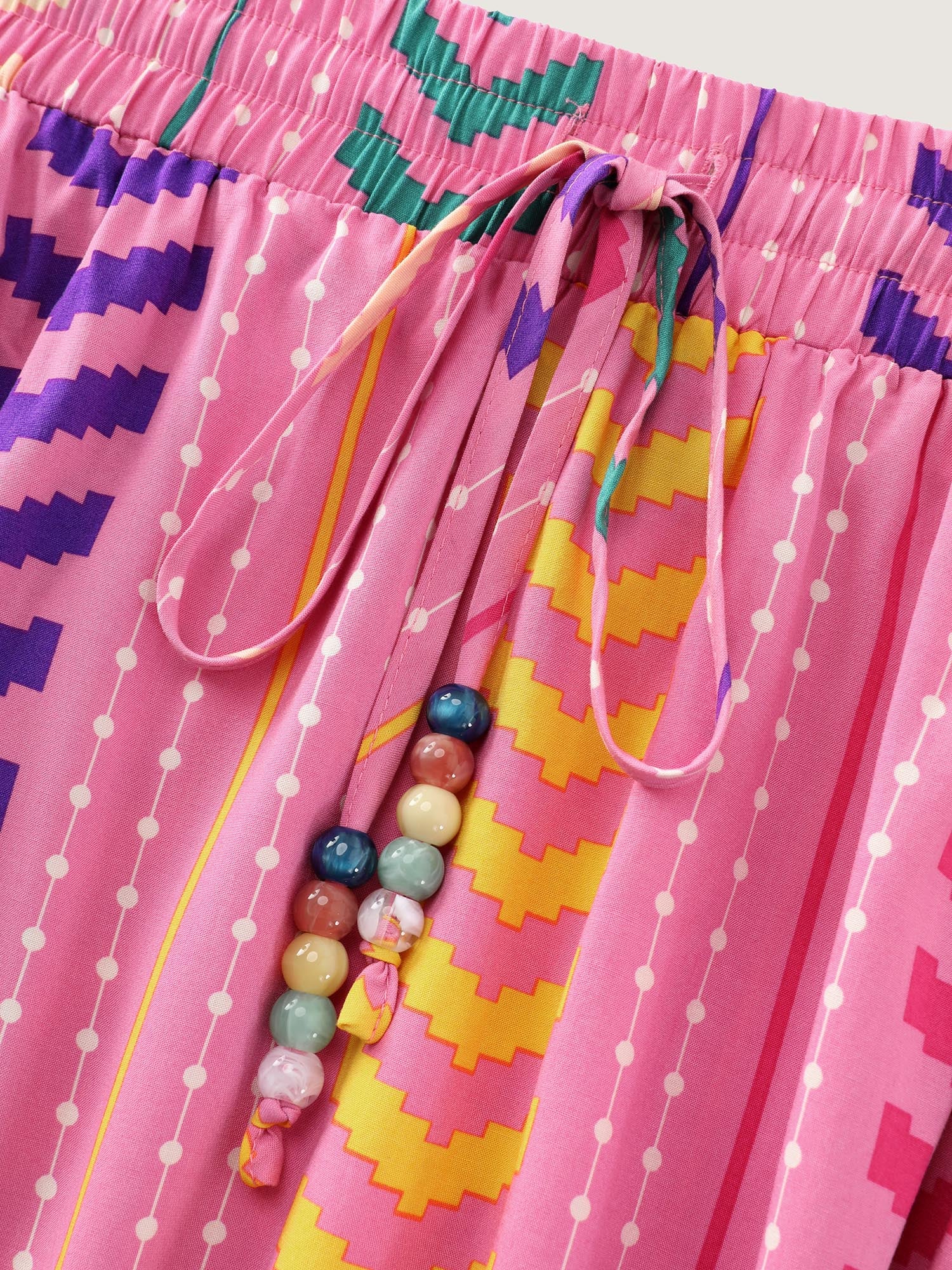 Geometric Striped Print Drawstring Maxi Skirt - Image 5