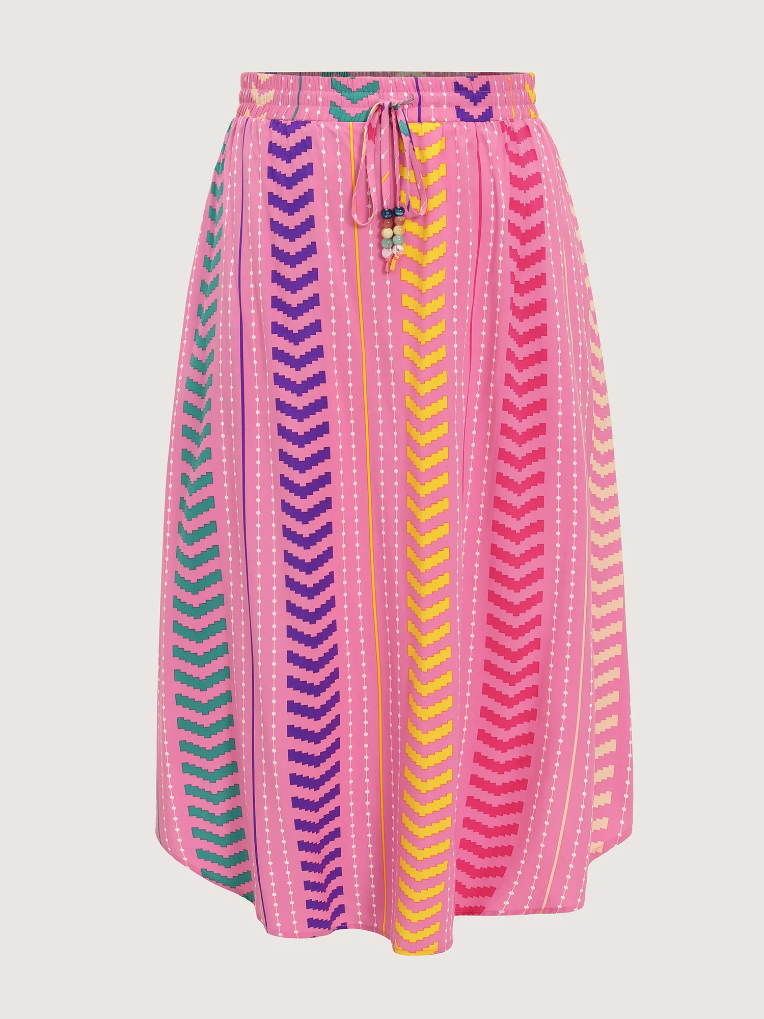 Geometric Striped Print Drawstring Maxi Skirt - Image 6
