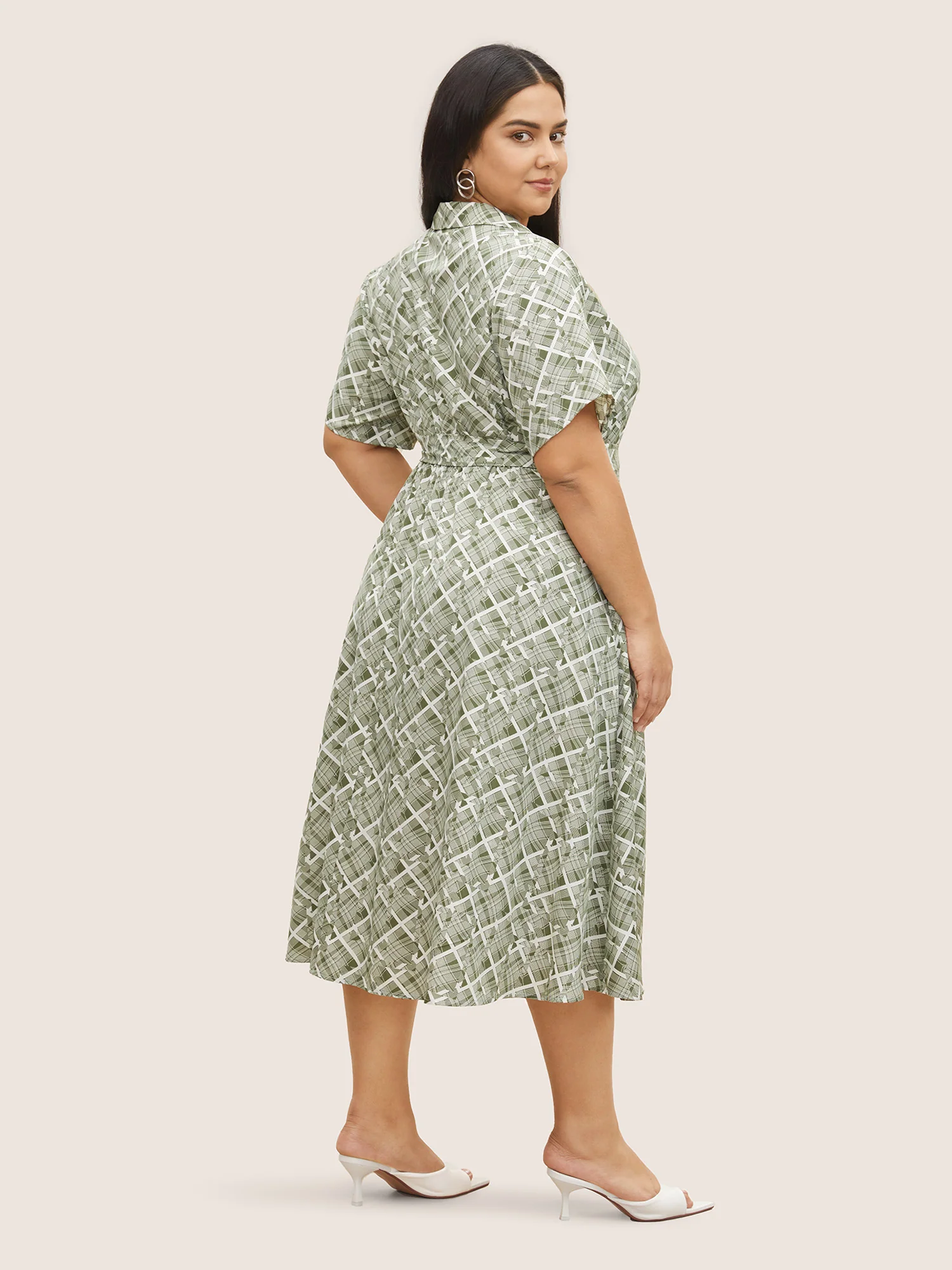 Geometric Suit Collar Button Up Belted Dress - Image 4