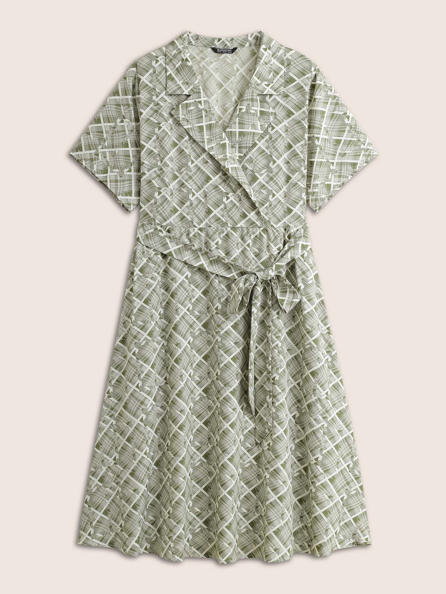 Geometric Suit Collar Button Up Belted Dress - Image 7