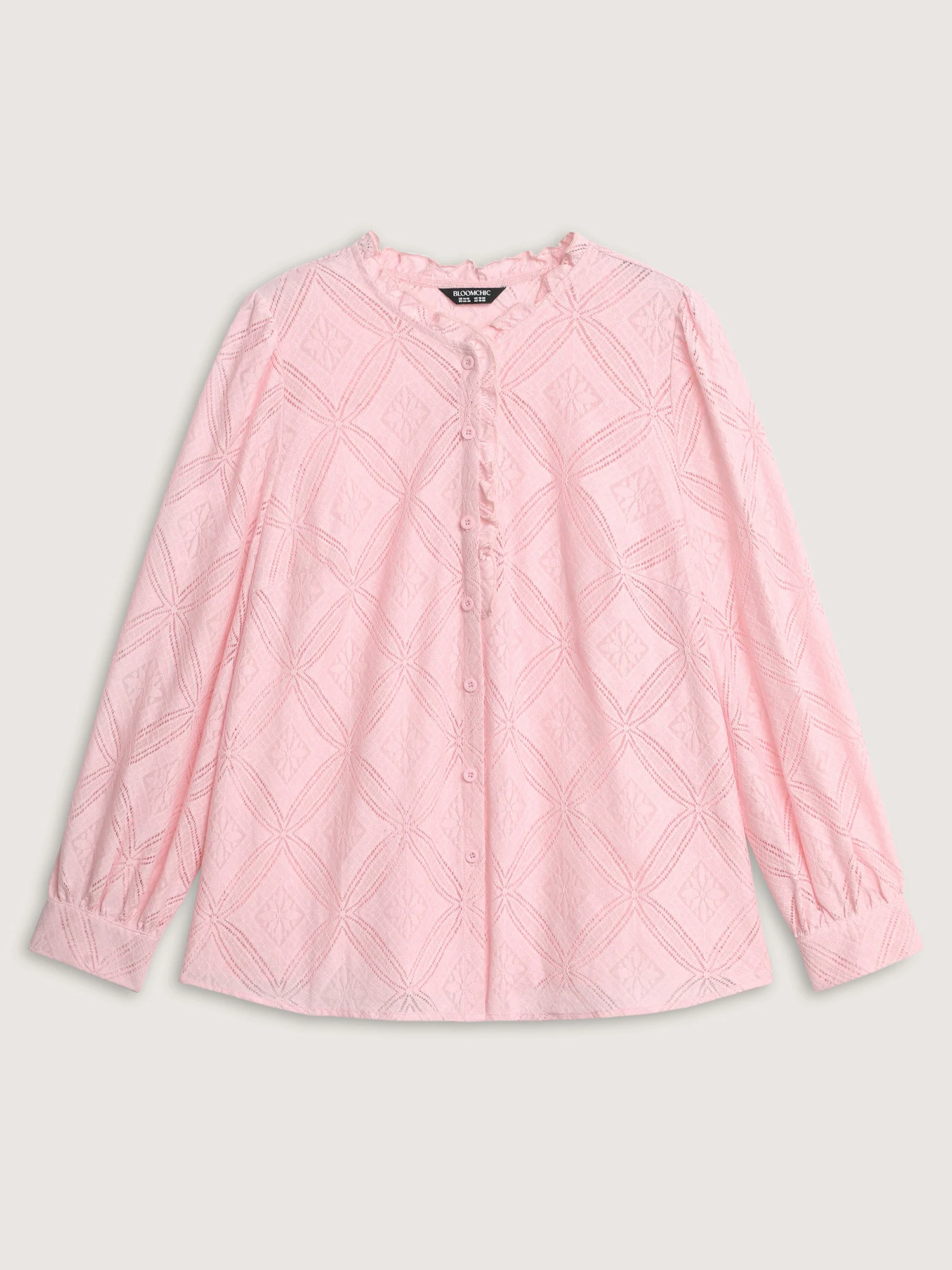 Geometric Texture Lace Trim Blouse - Image 8