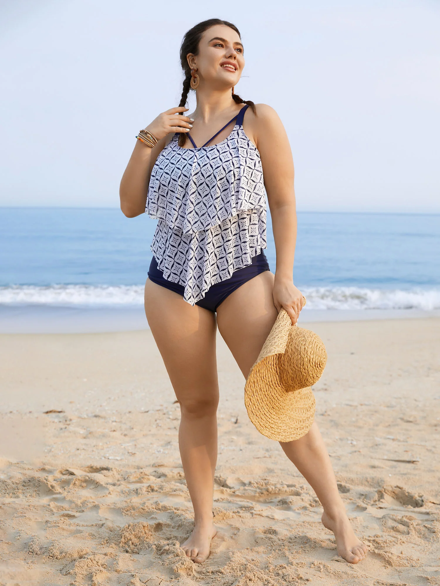 Geometric Tiered Ruffles One Piece Swimsuit - Image 4