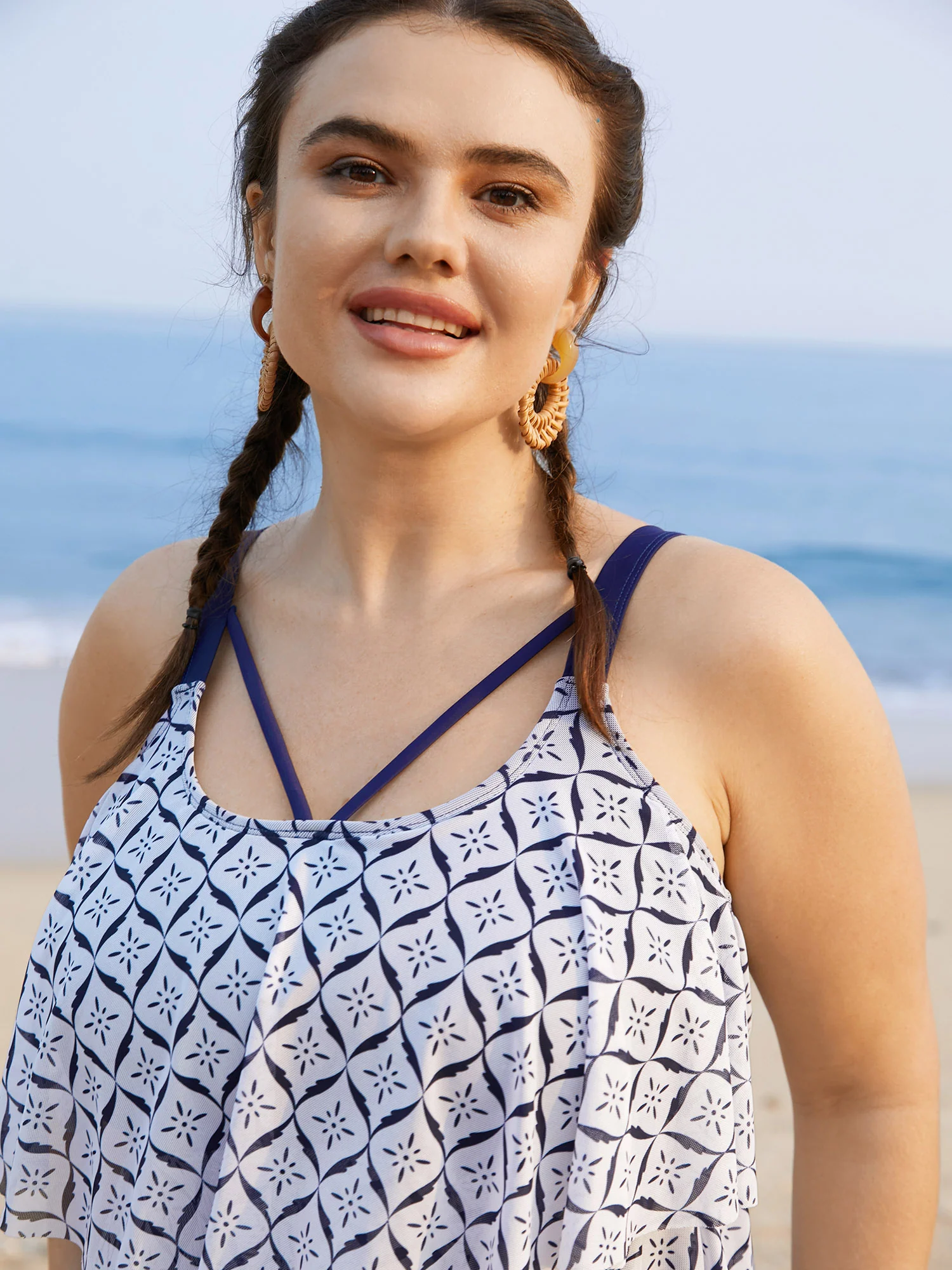 Geometric Tiered Ruffles One Piece Swimsuit - Image 5