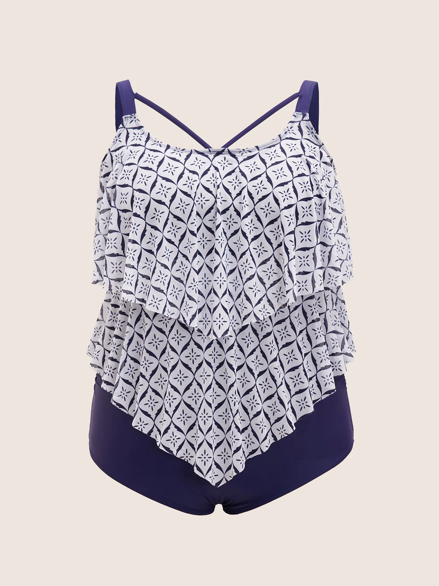 Geometric Tiered Ruffles One Piece Swimsuit - Image 8