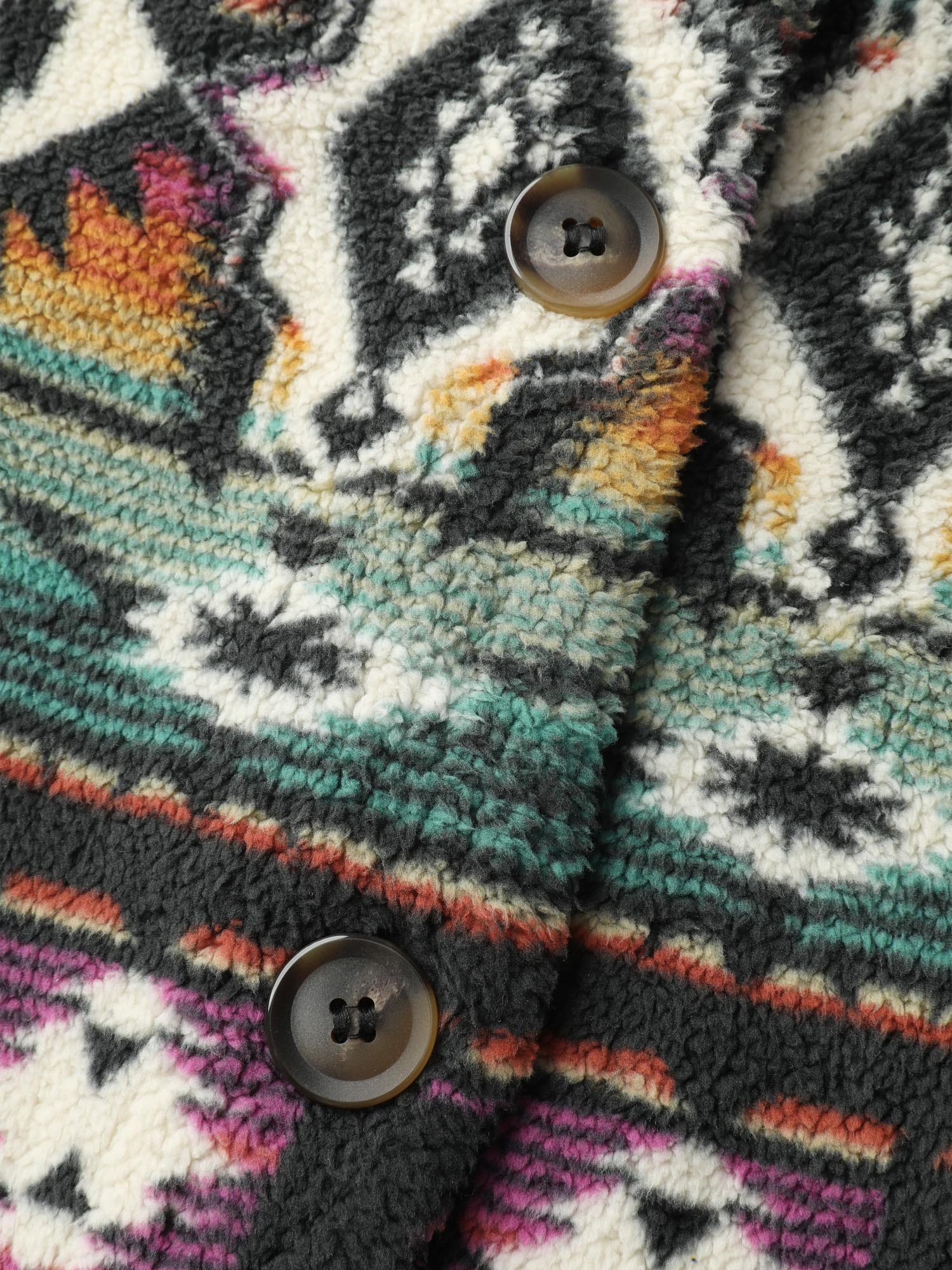 Geometric Velvet Button Pockets Coat - Image 7