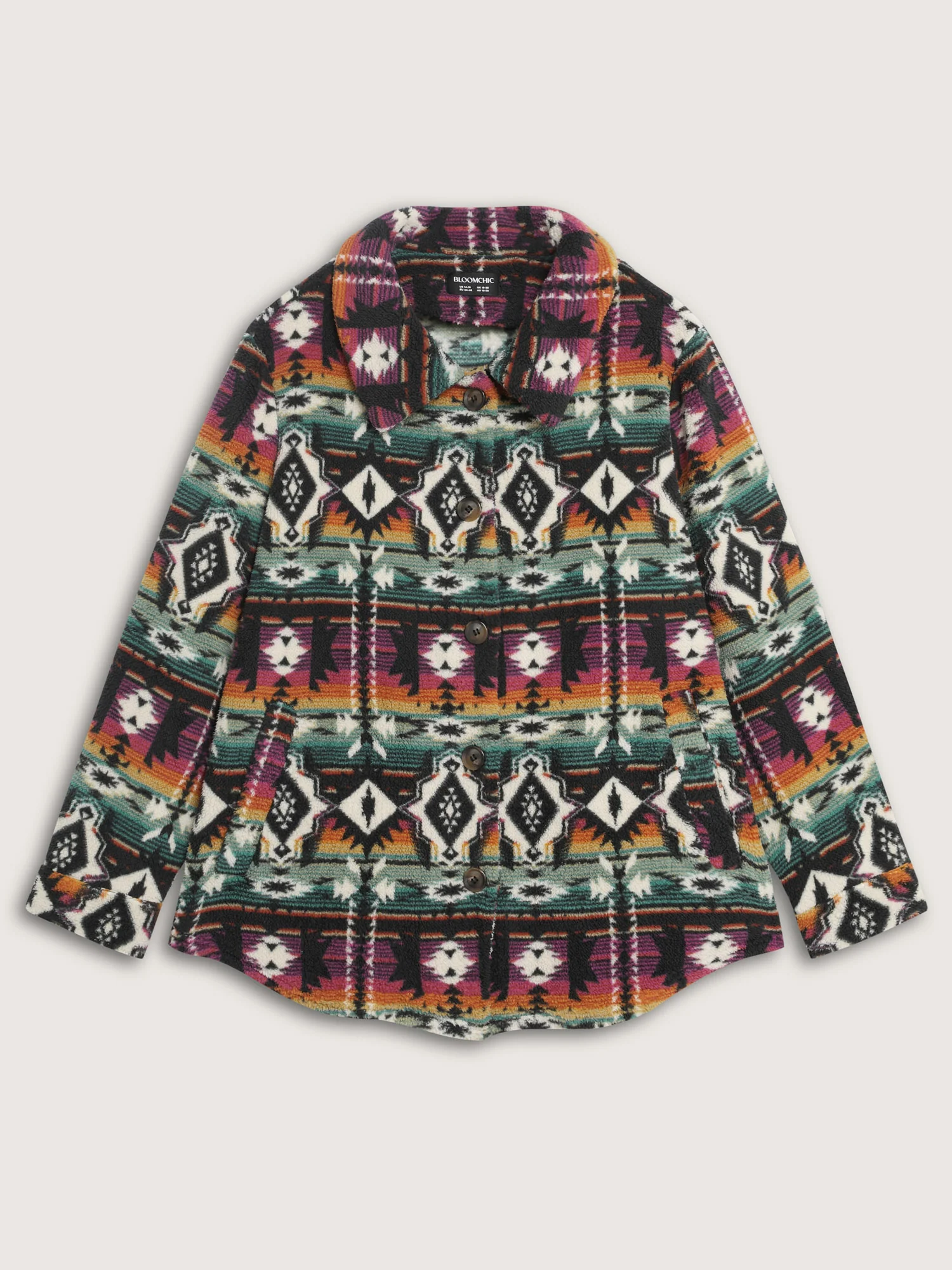 Geometric Velvet Button Pockets Coat - Image 9