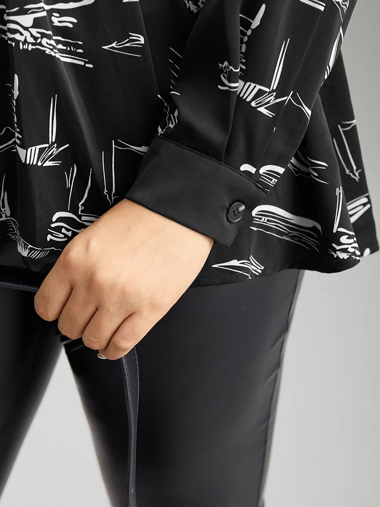 Geometric Wrap Elastic Waist Ruffle Hem Blouse - Image 6