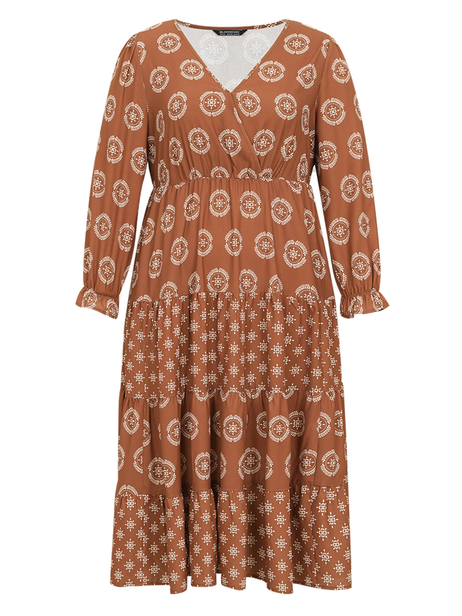 Geometric Wrap Ruffle Layered Hem Dress - Image 7