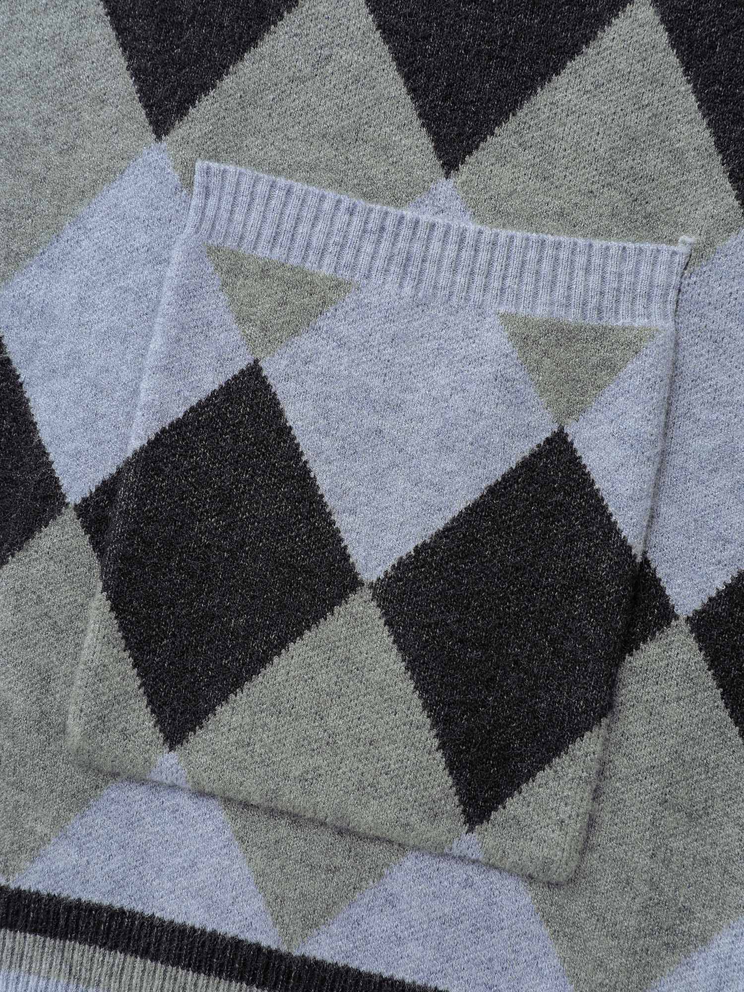 Geometrical Pattern Open-Front Knit Cardigan - Image 5