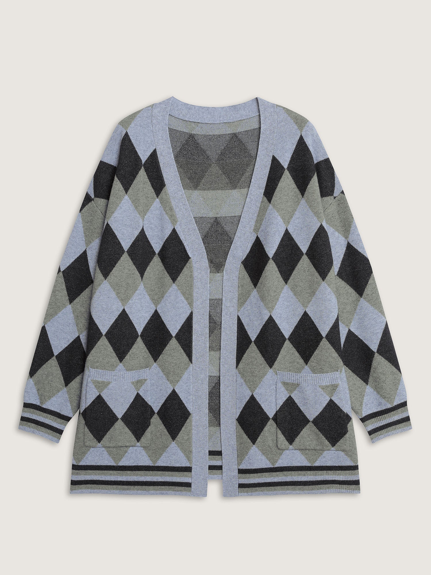 Geometrical Pattern Open-Front Knit Cardigan - Image 8