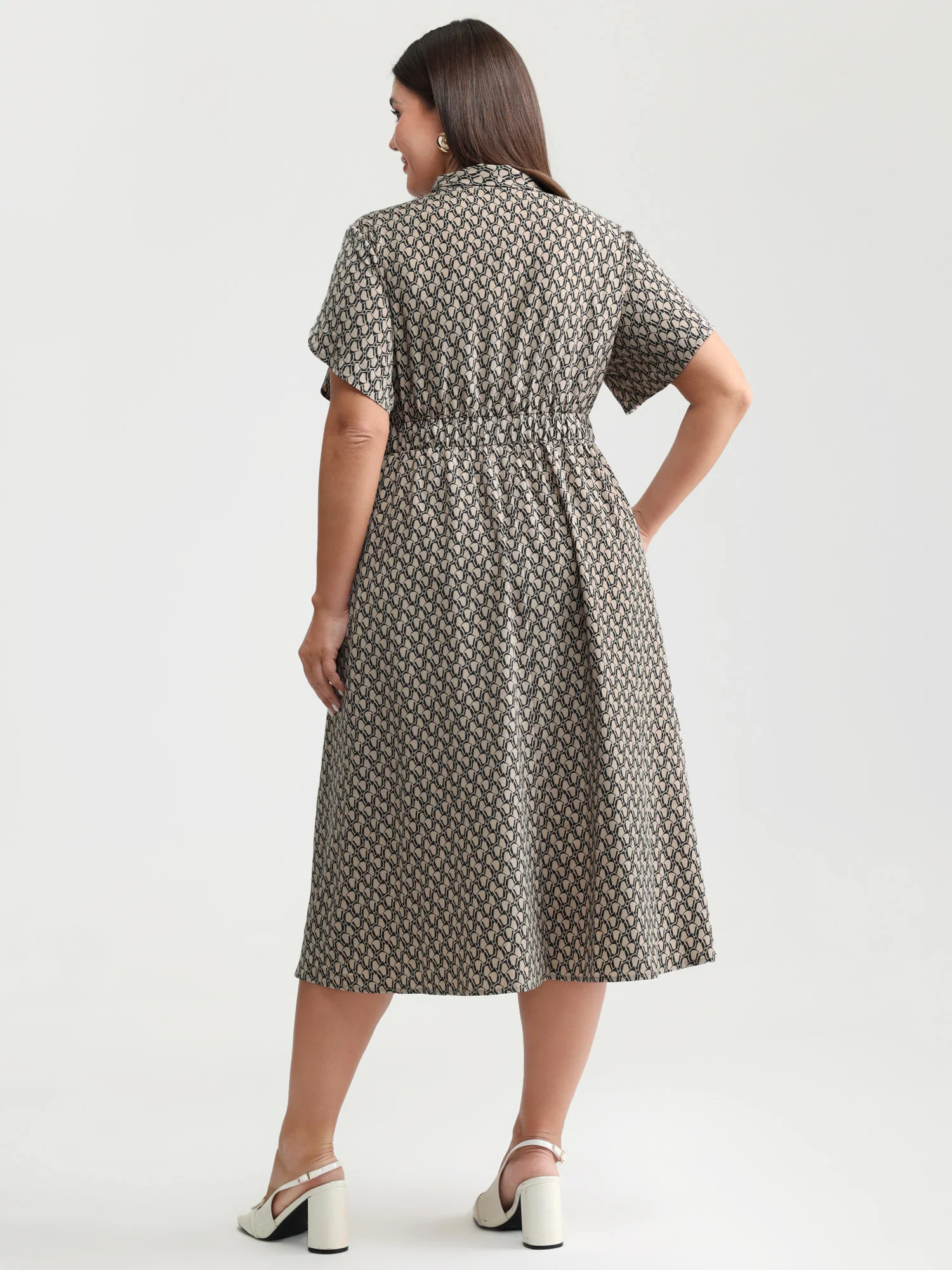 Geometrical Print Petal Sleeve Midi Dress - Image 4