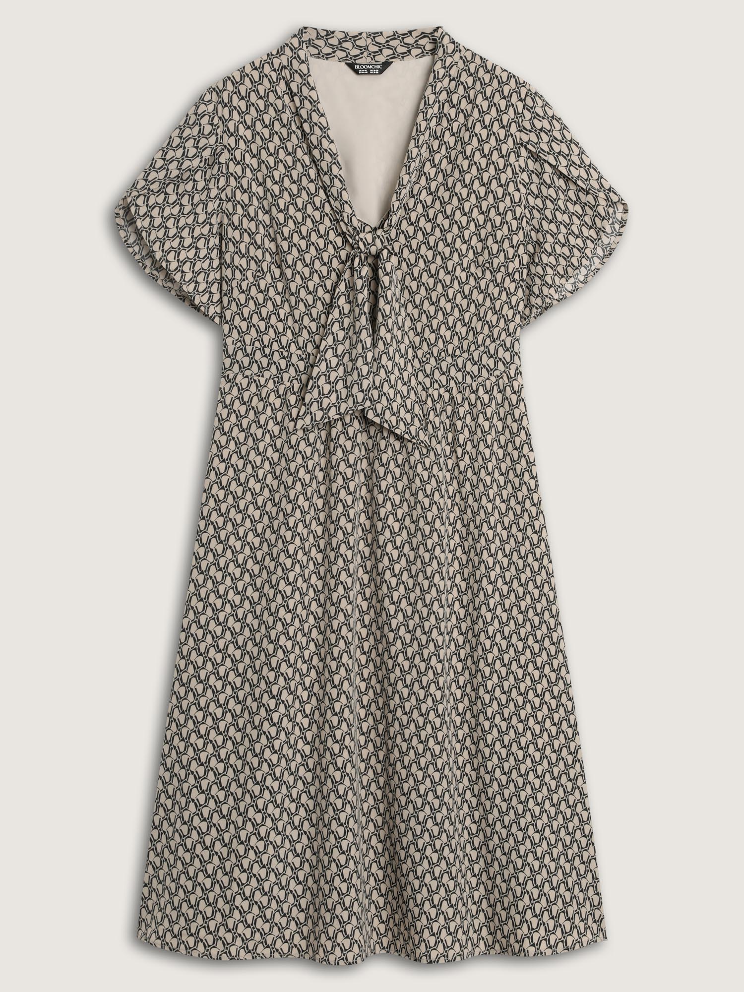Geometrical Print Petal Sleeve Midi Dress - Image 7