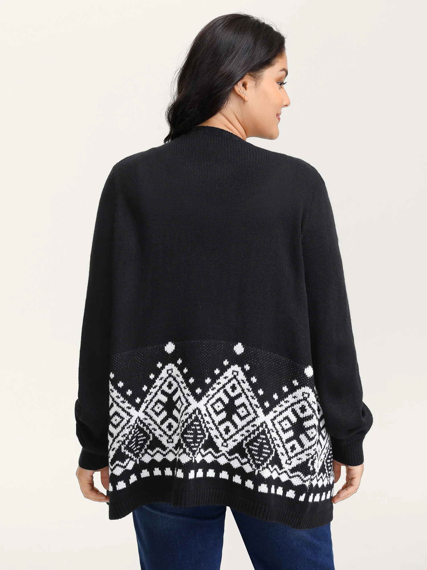 Geometrical Print Tassels Knit Cardigan - Image 4