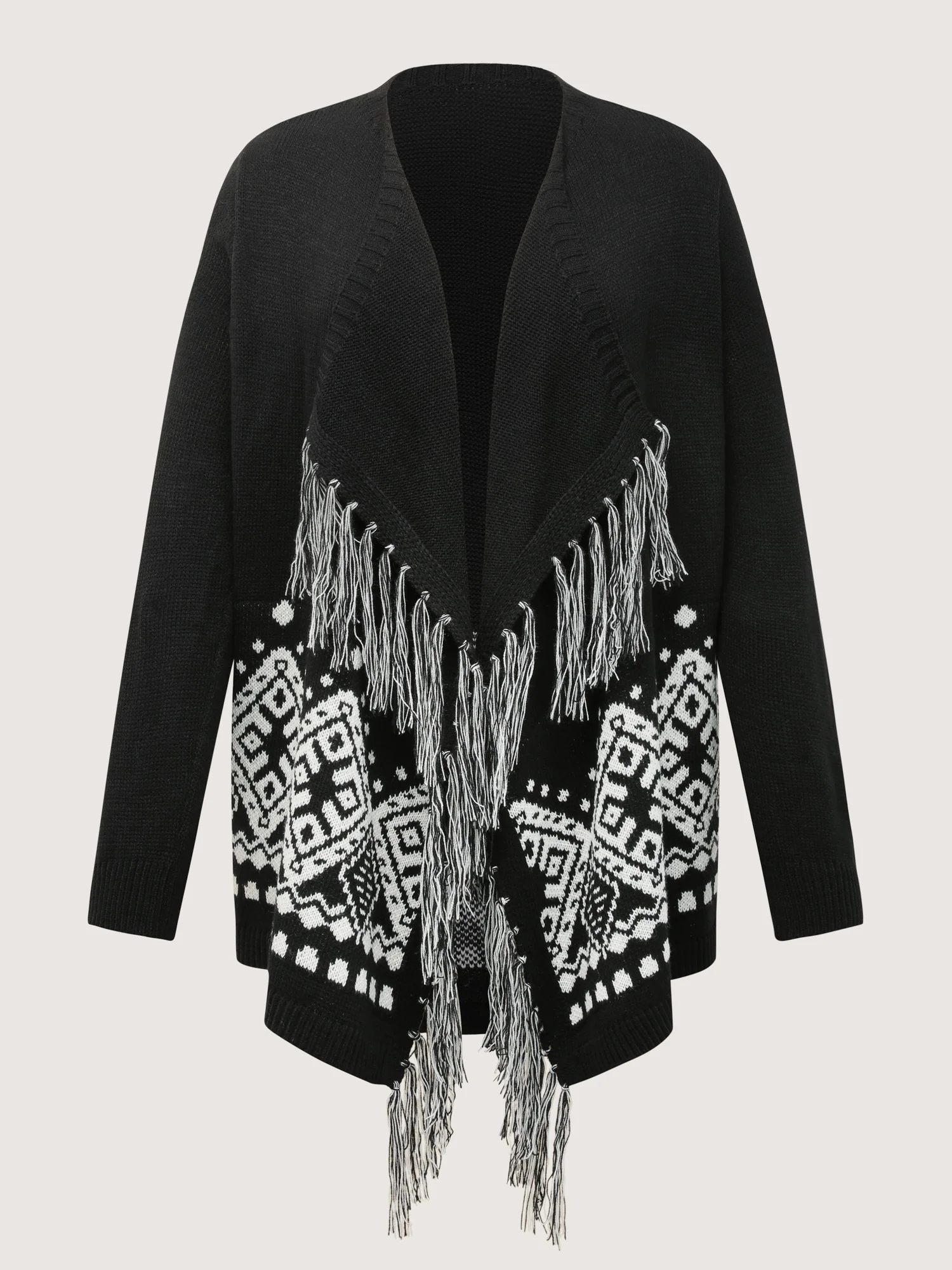 Geometrical Print Tassels Knit Cardigan - Image 8
