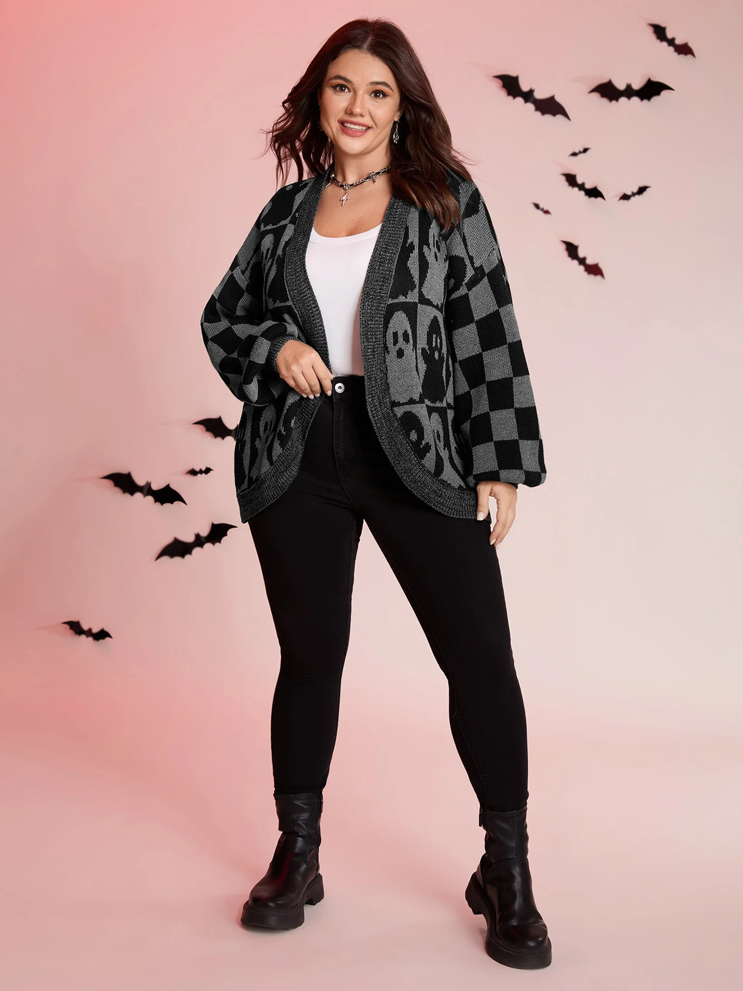 Ghost Checkered Jacquard Arc Swing Cardigan - Image 3