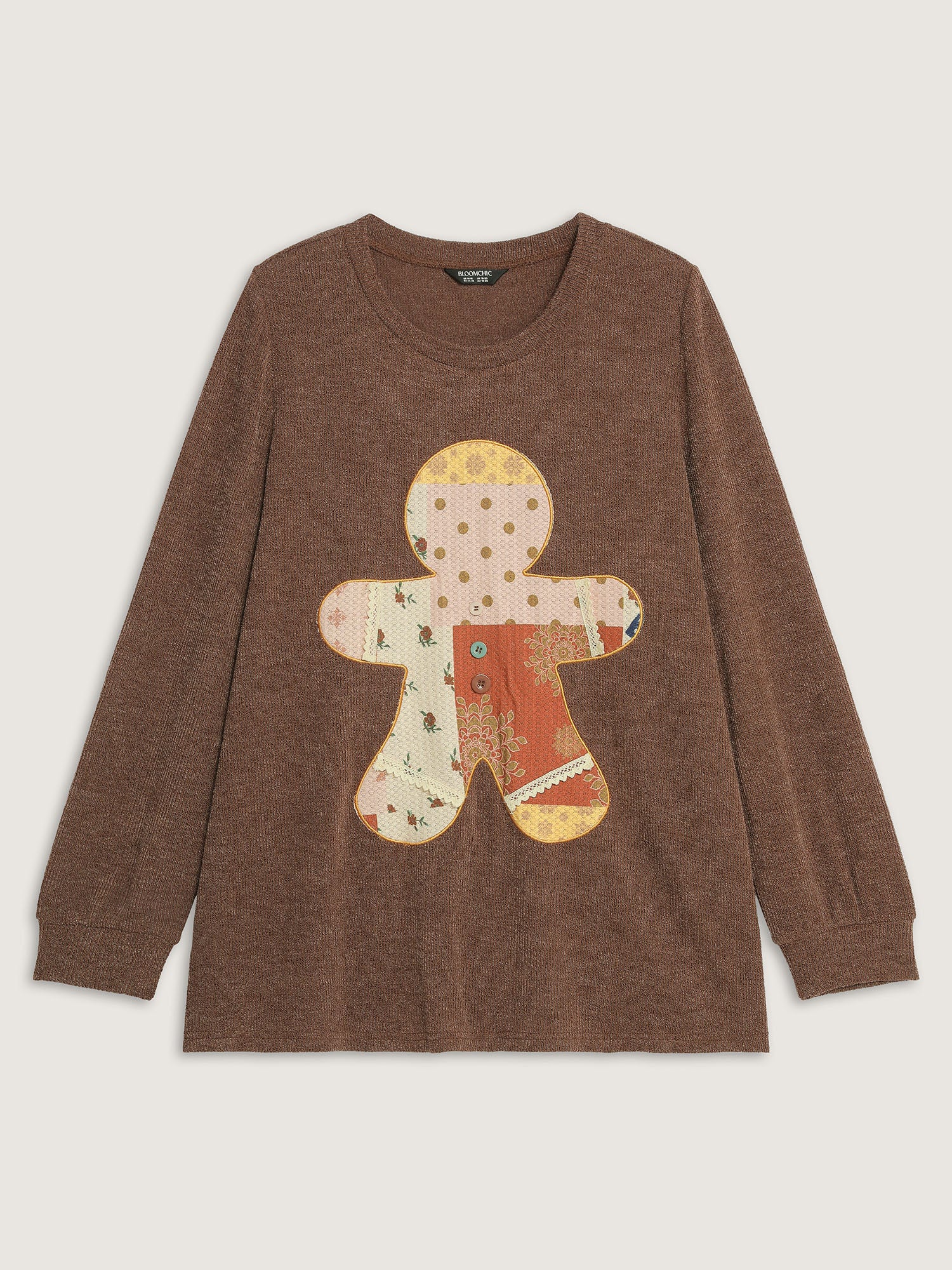 Gingerbread Applique Embroidery Textured T-Shirt - Image 7