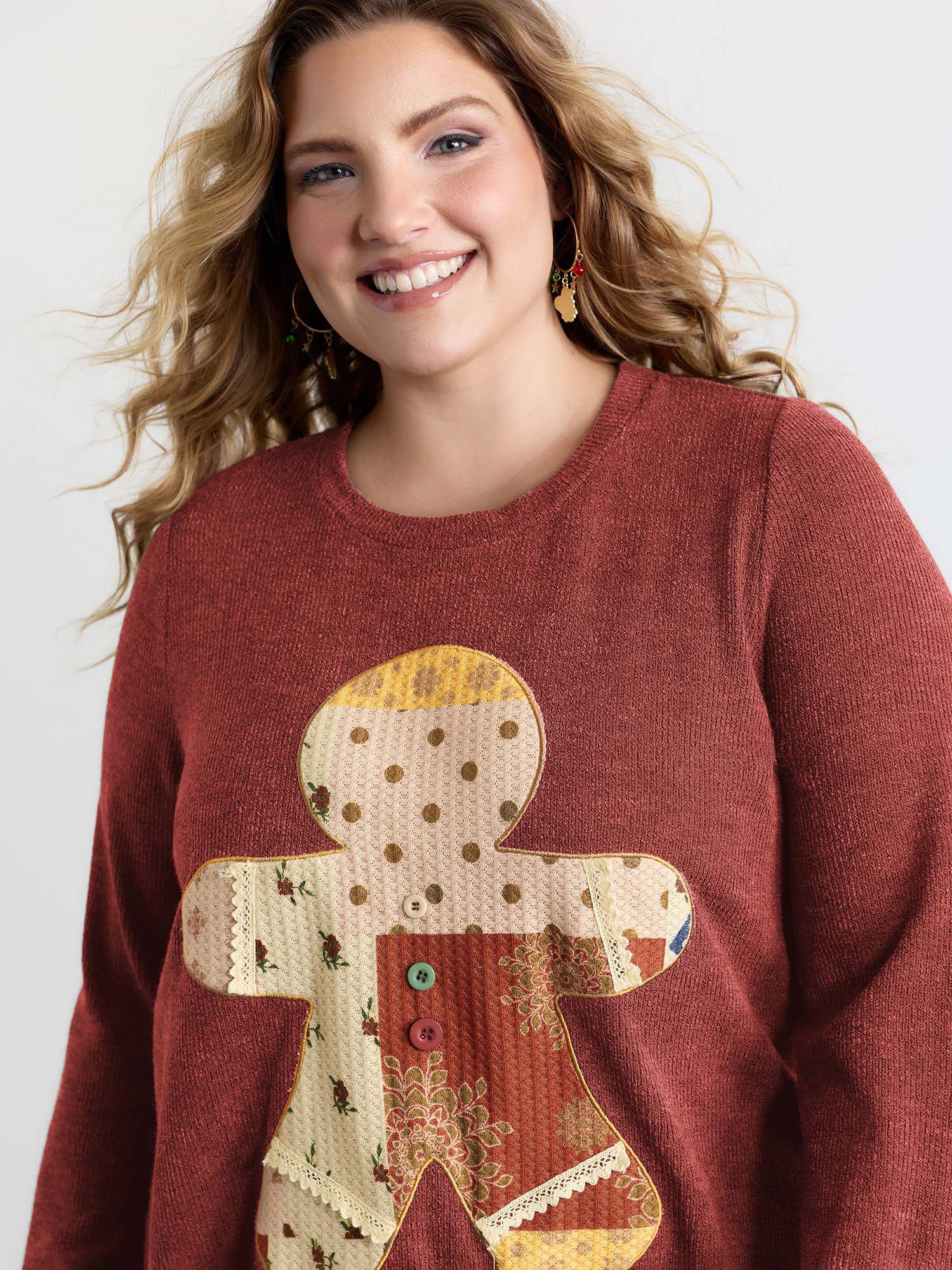 Gingerbread Applique Embroidery Textured T-Shirt - Image 8