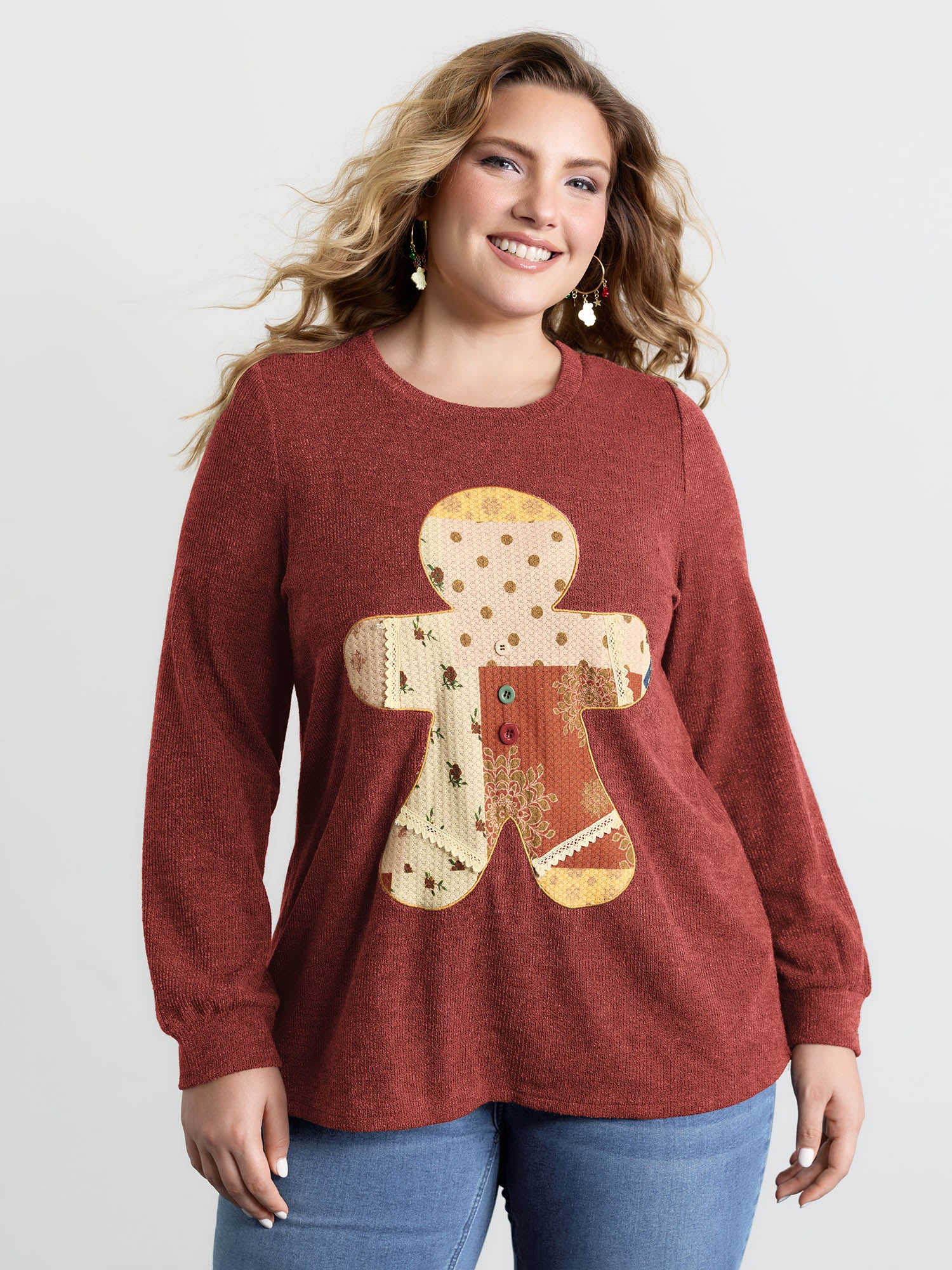 Gingerbread Applique Embroidery Textured T-Shirt - Image 9