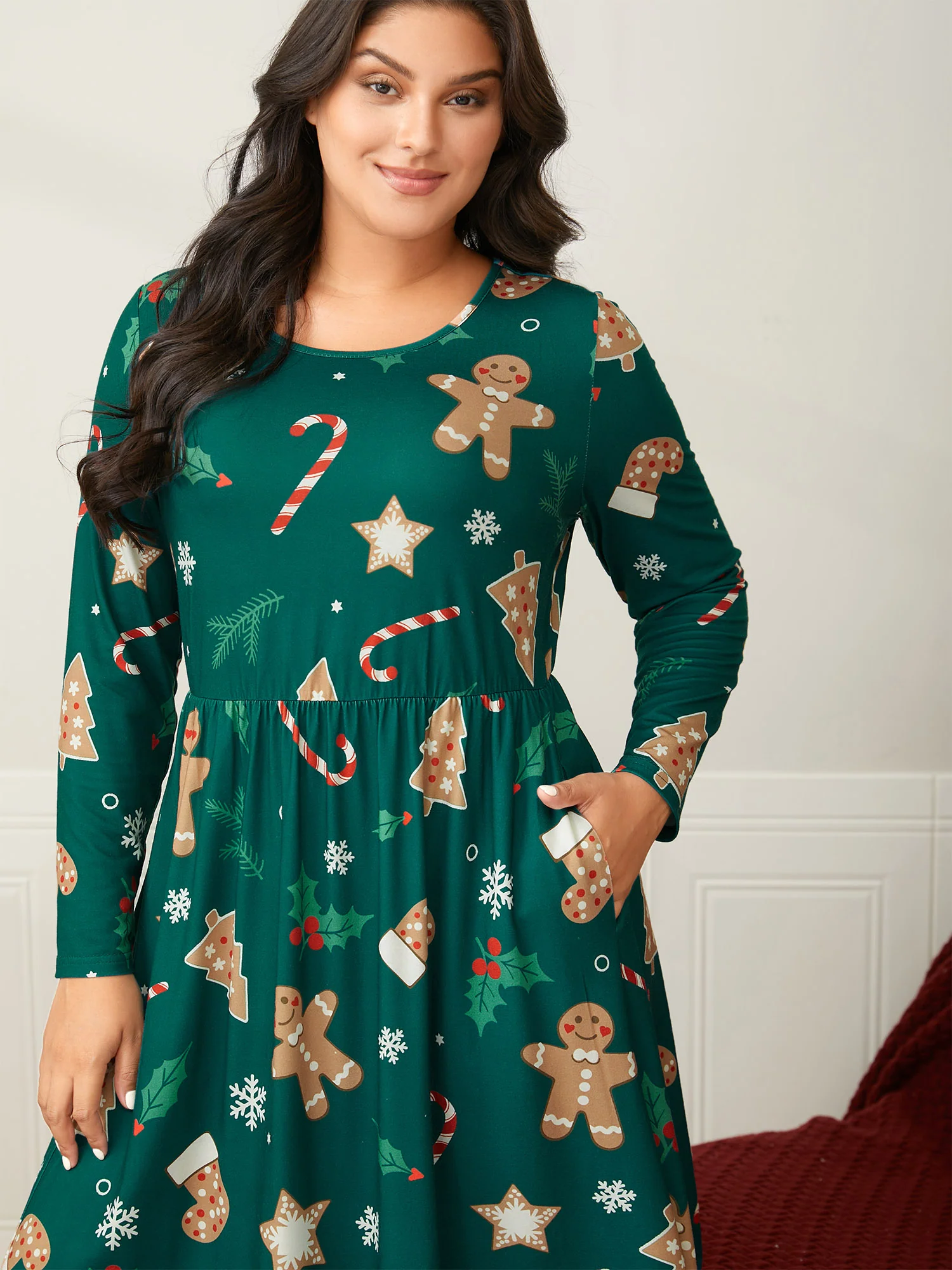 Gingerbread CandyCane Lounge Midi Dress - Image 2
