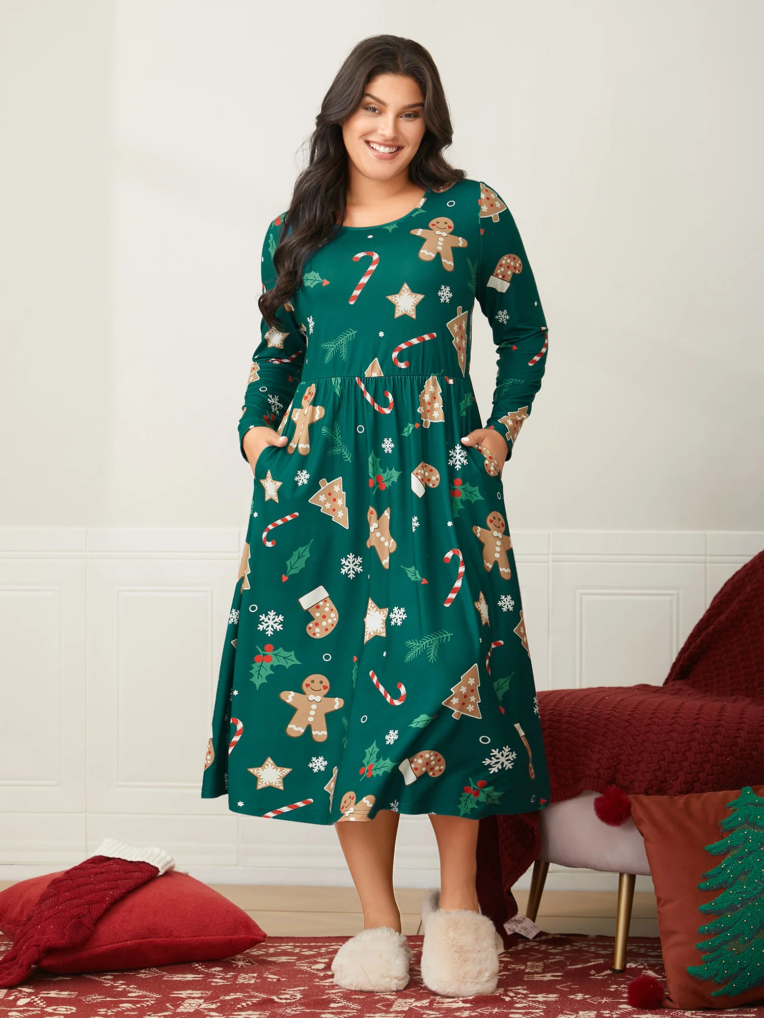 Gingerbread CandyCane Lounge Midi Dress - Image 3