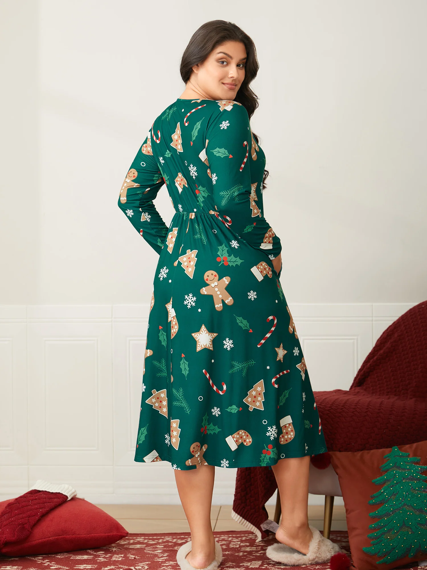 Gingerbread CandyCane Lounge Midi Dress - Image 4