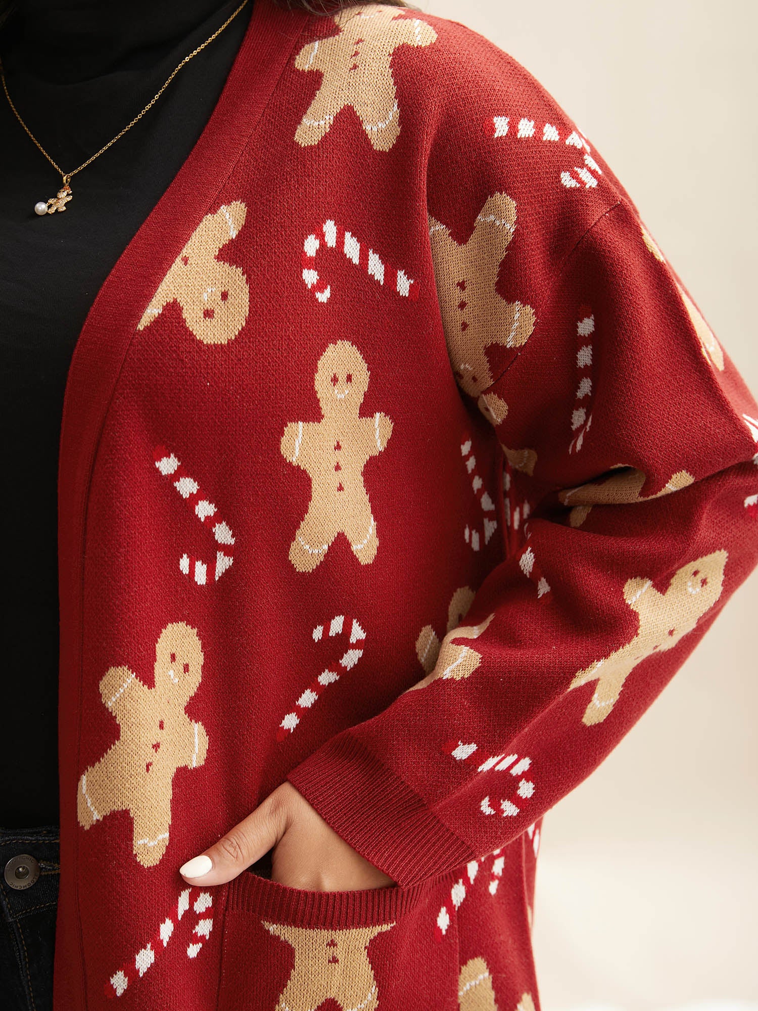 Gingerbread & Candycane Shimmering Threads Cardigan - Image 5