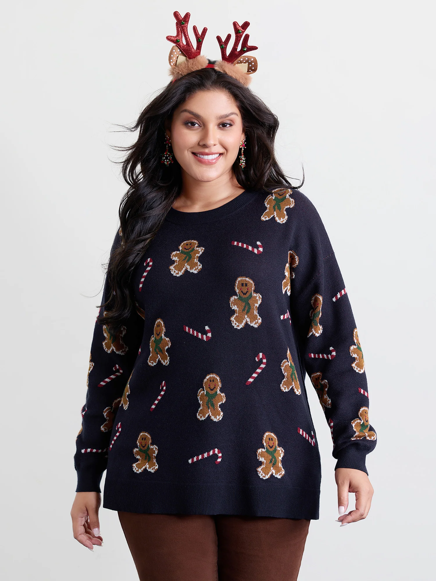 Gingerbread Holiday Jacquard Round Neck Pullover - Image 2