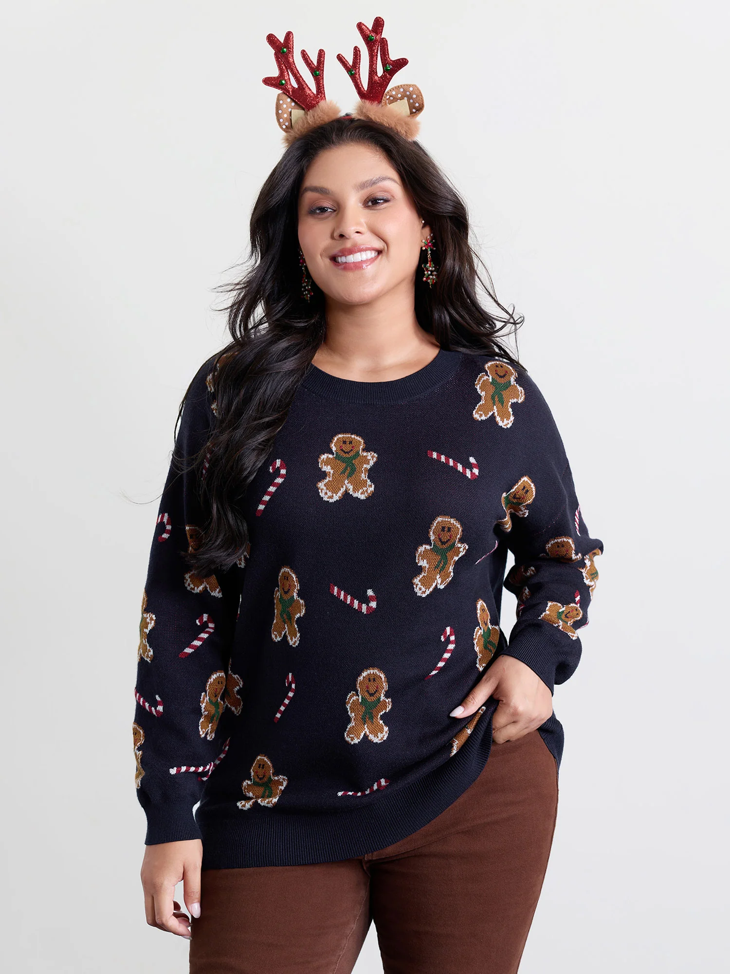 Gingerbread Holiday Jacquard Round Neck Pullover - Image 4