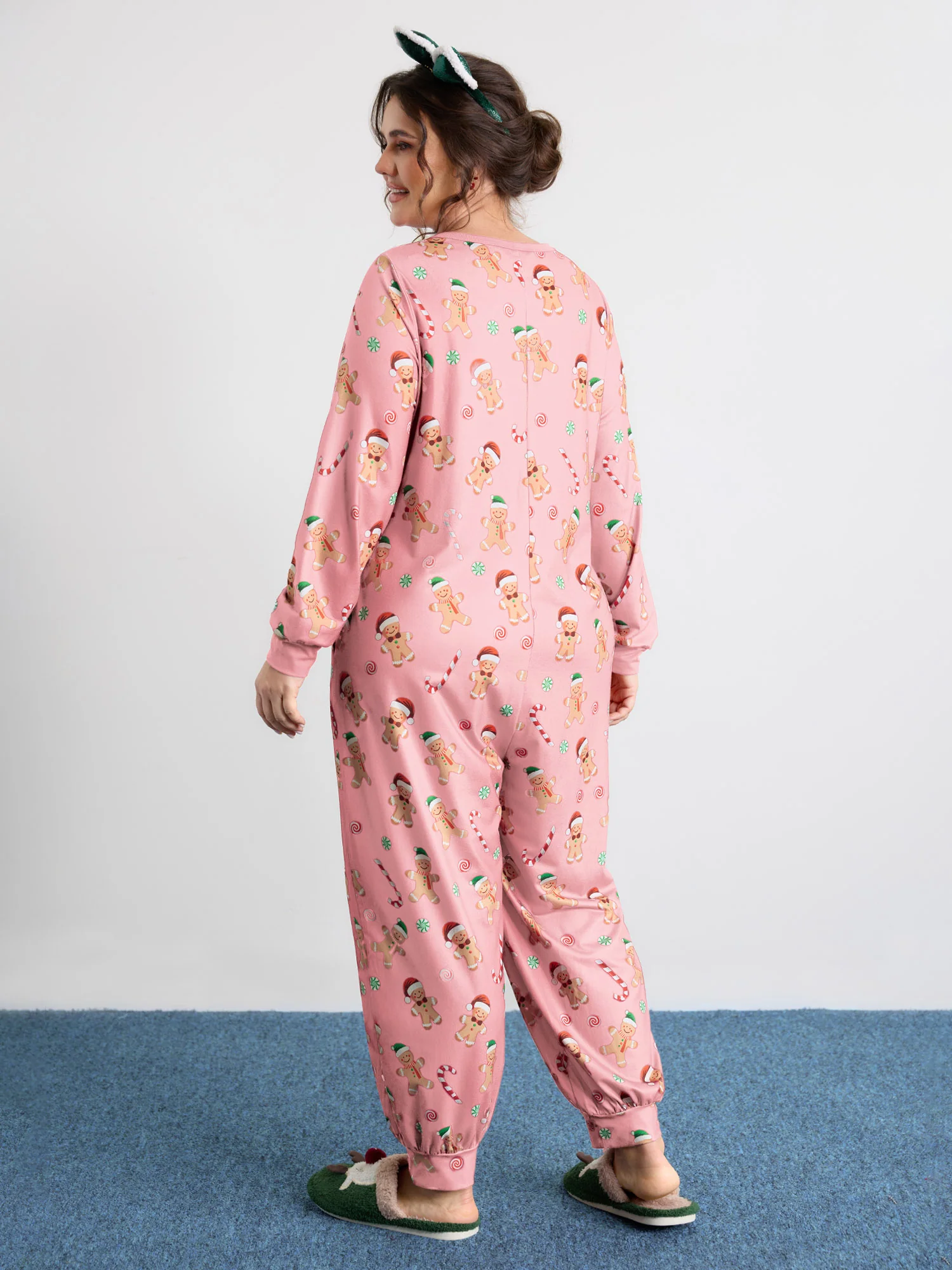 Gingerbread Print Button Placket Jumpsuit - Image 11