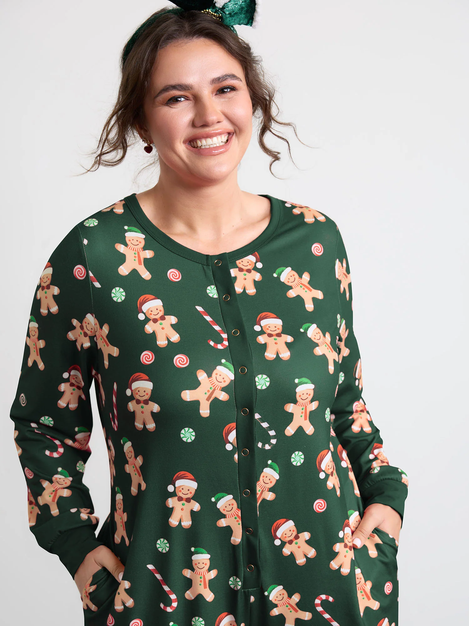 Gingerbread Print Button Placket Jumpsuit - Image 13